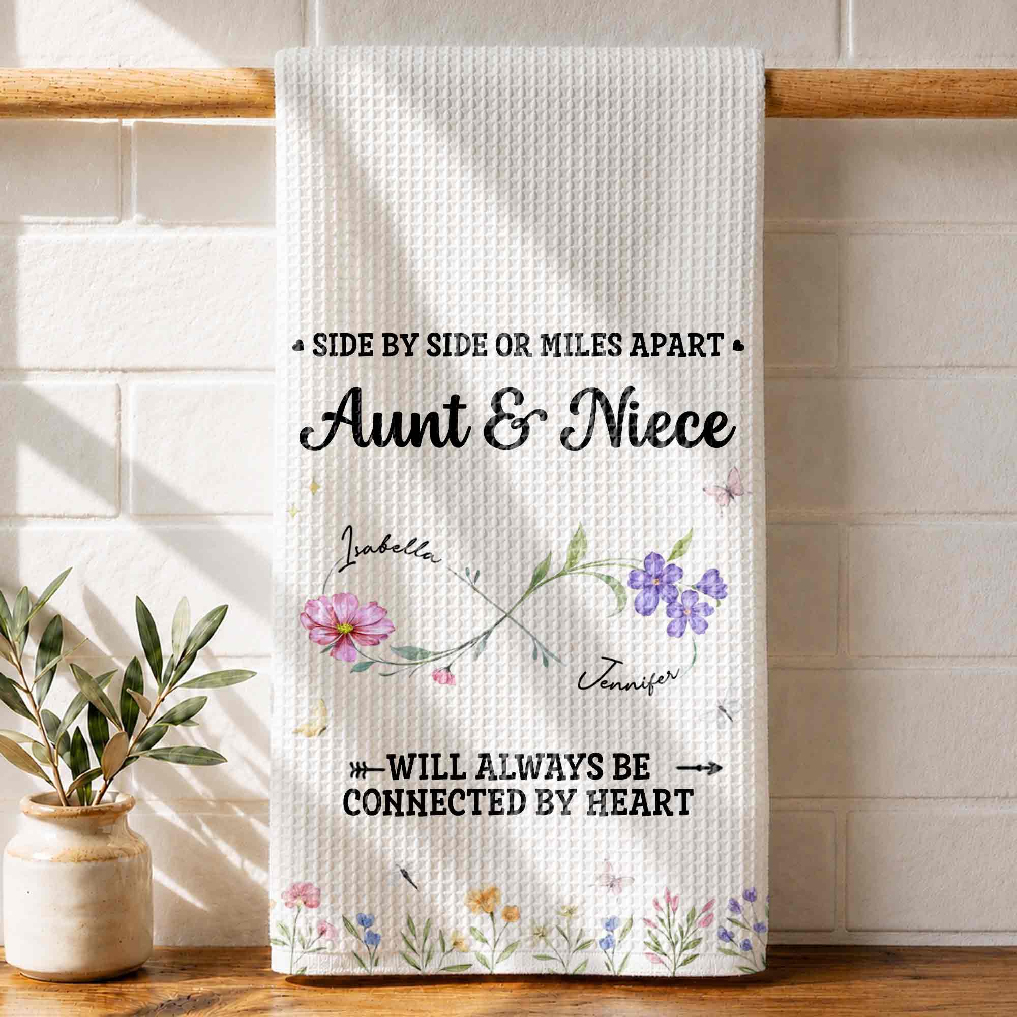 Personalized Kitchen Towel Custom Aunt & Niece Birth Month Flowers Gift