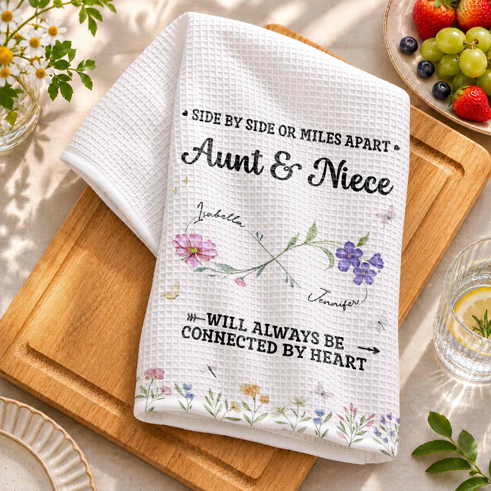 Personalized Kitchen Towel Custom Aunt & Niece Birth Month Flowers Gift