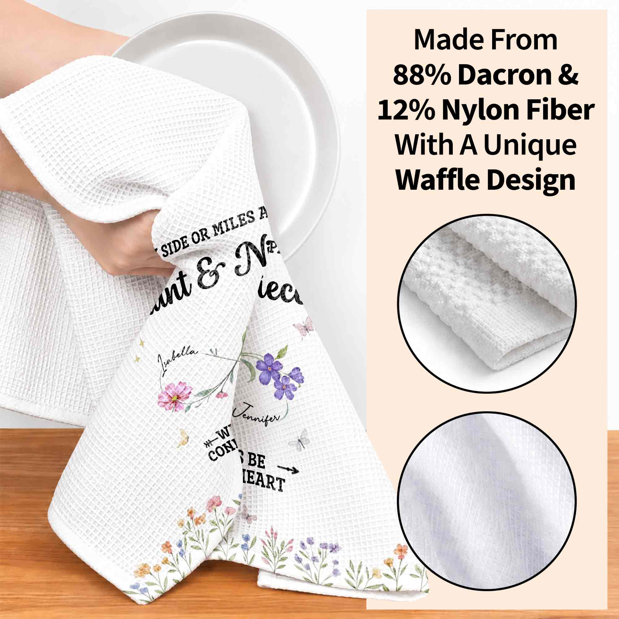Personalized Kitchen Towel Custom Aunt & Niece Birth Month Flowers Gift