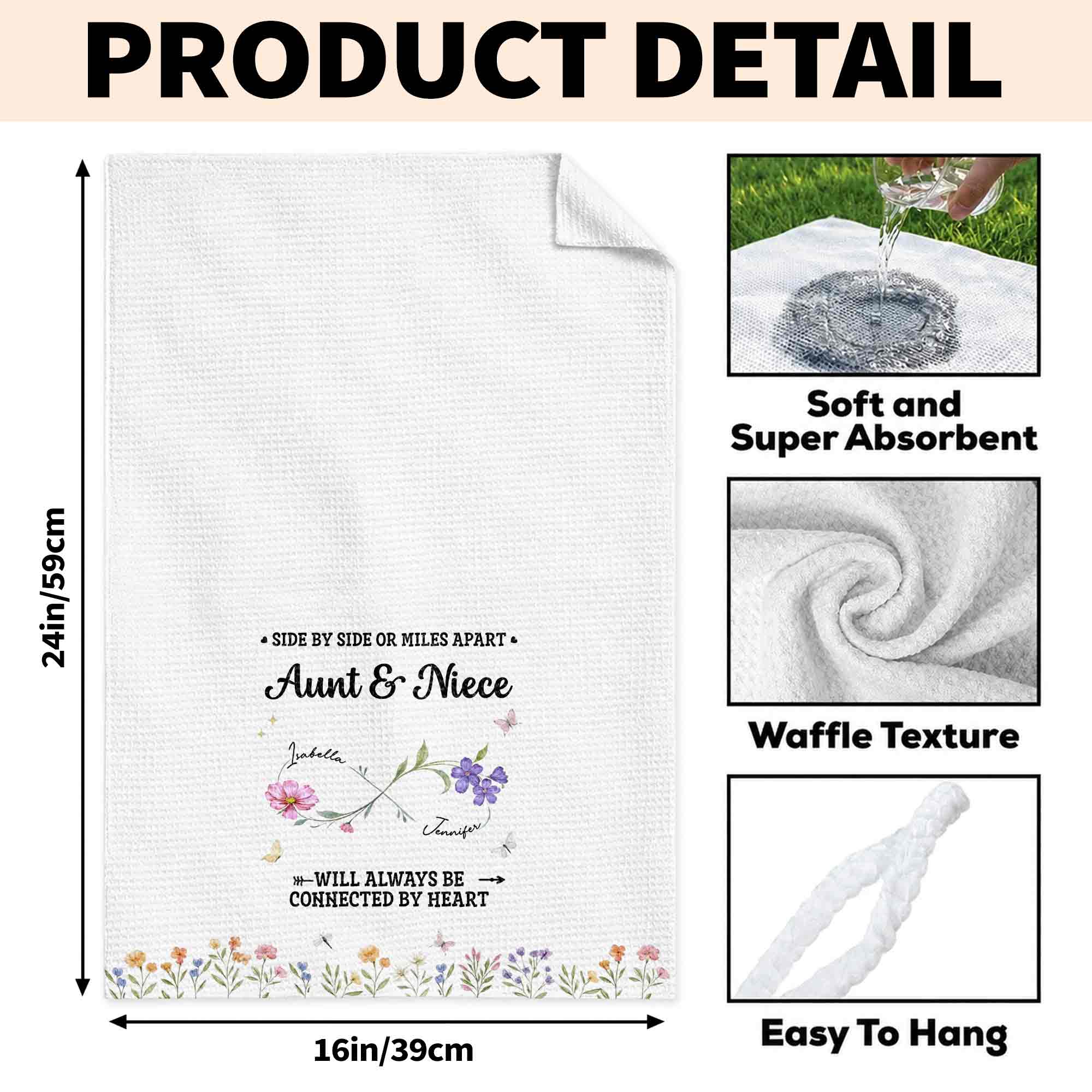 Personalized Kitchen Towel Custom Aunt & Niece Birth Month Flowers Gift