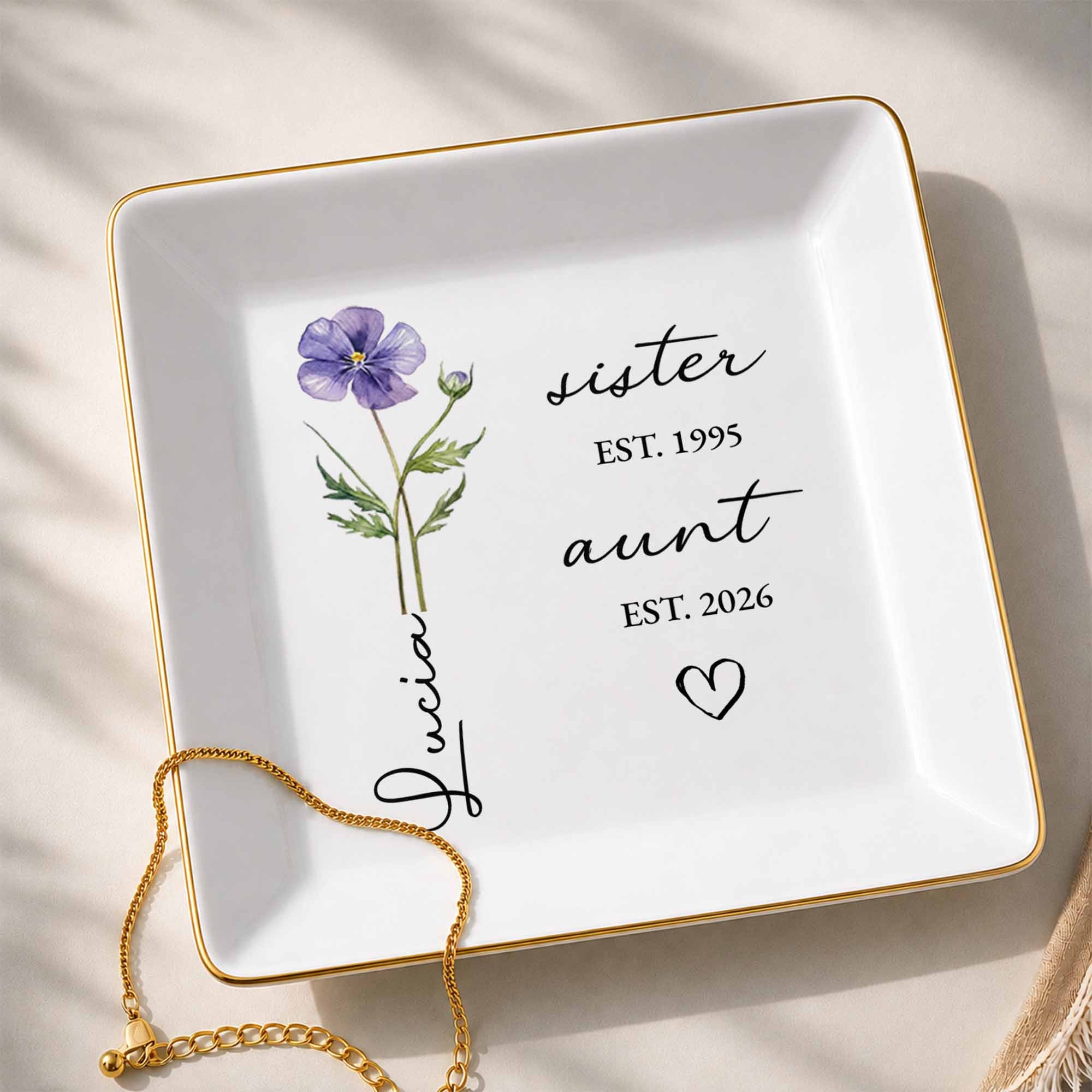 Personalized Flower Jewelry Dish Custom Name Gift for Aunt