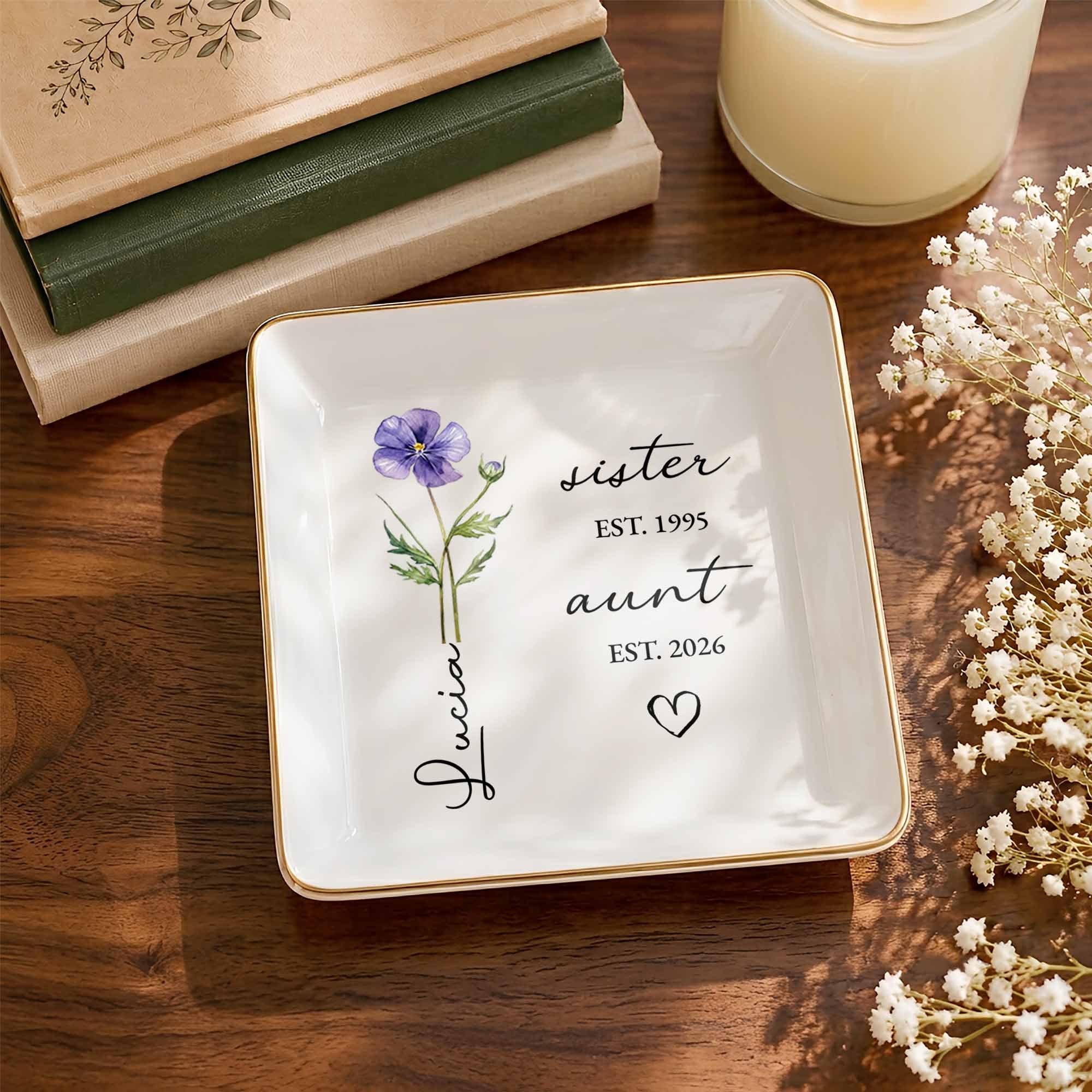 Personalized Flower Jewelry Dish Custom Name Gift for Aunt
