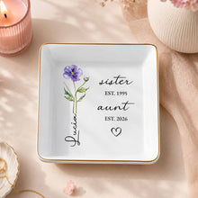 Load image into Gallery viewer, Personalized Flower Jewelry Dish Custom Name Gift for Aunt
