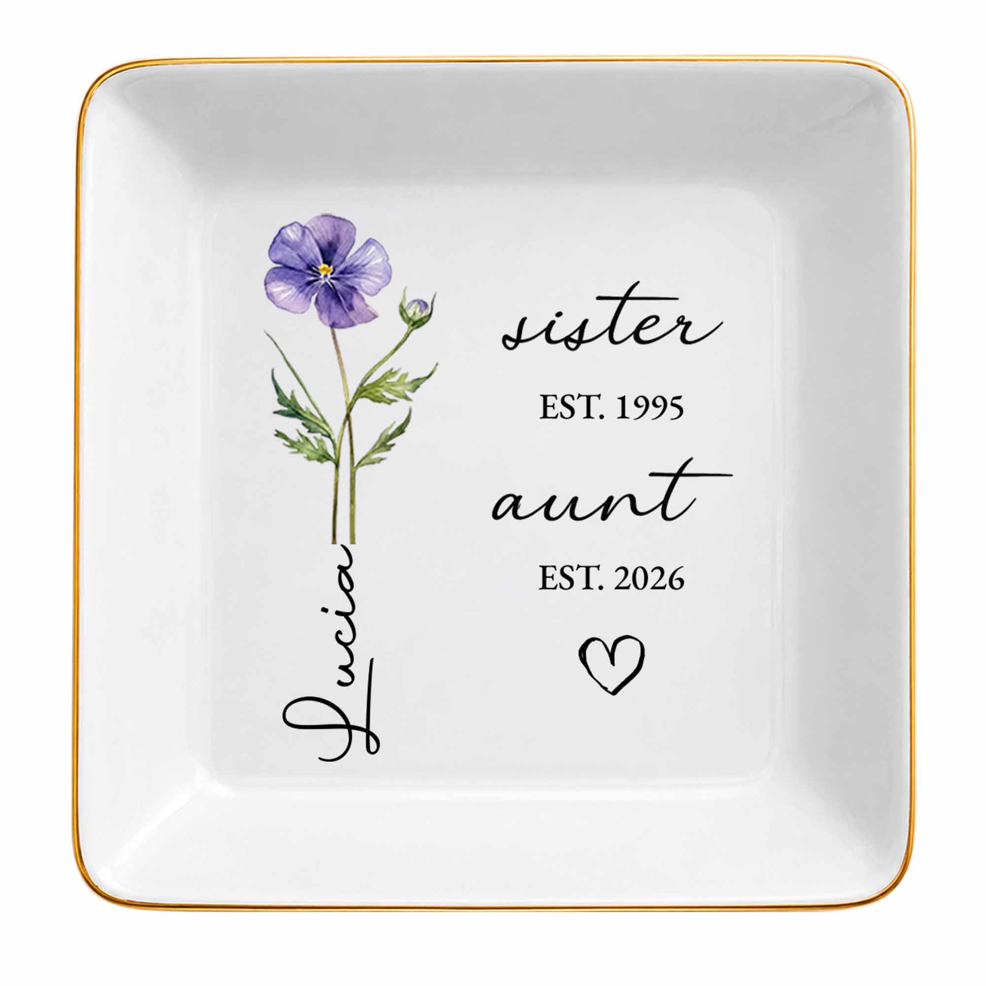 Personalized Flower Jewelry Dish Custom Name Gift for Aunt