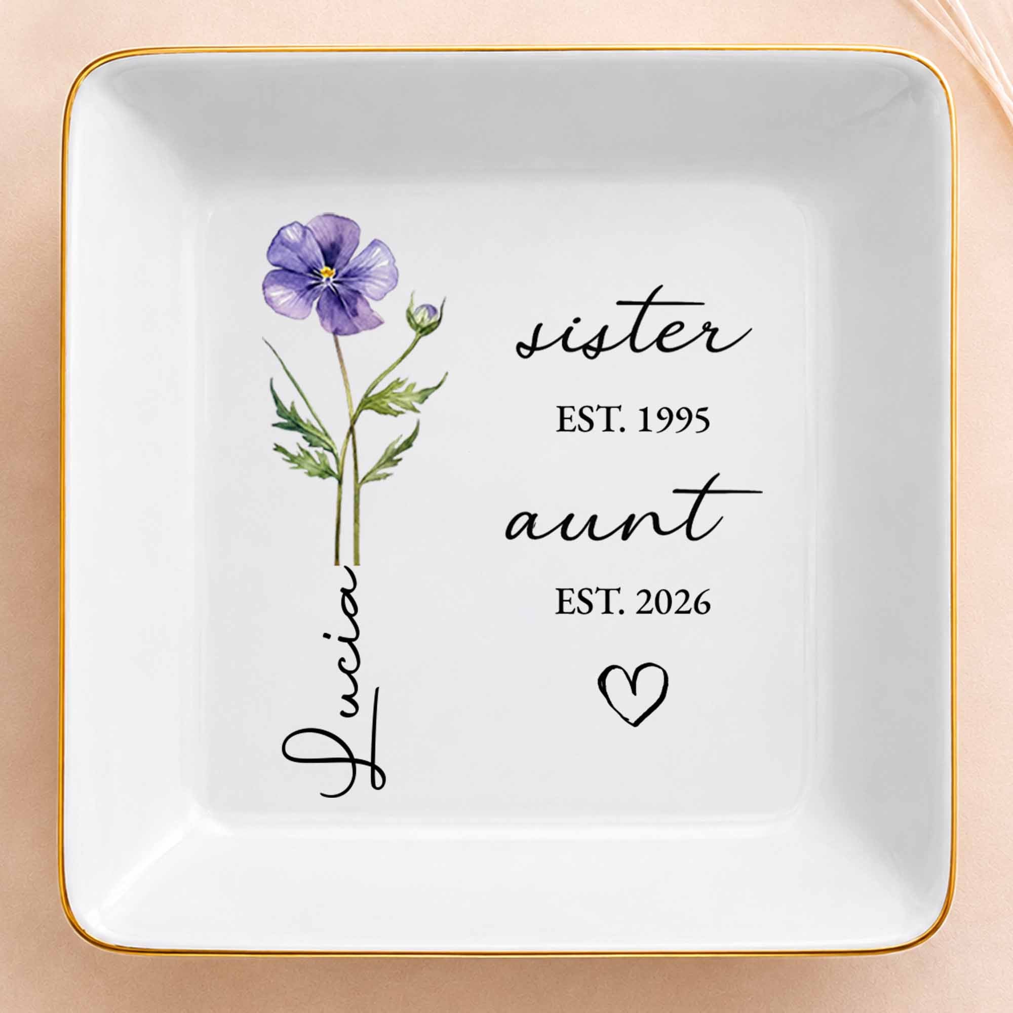 Personalized Flower Jewelry Dish Custom Name Gift for Aunt