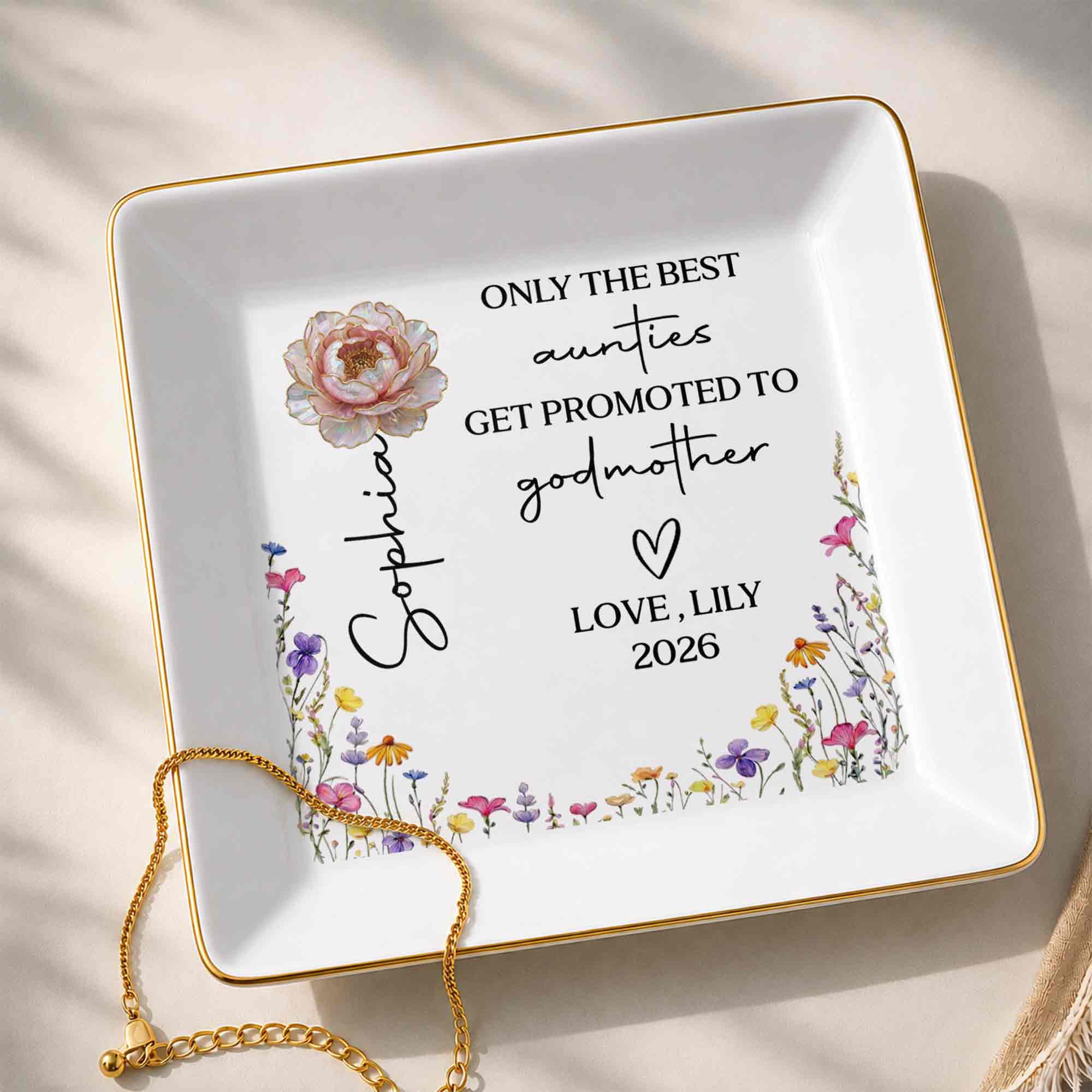Personalized Ceramic Jewelry Dish Best Aunt Gift for Godmother