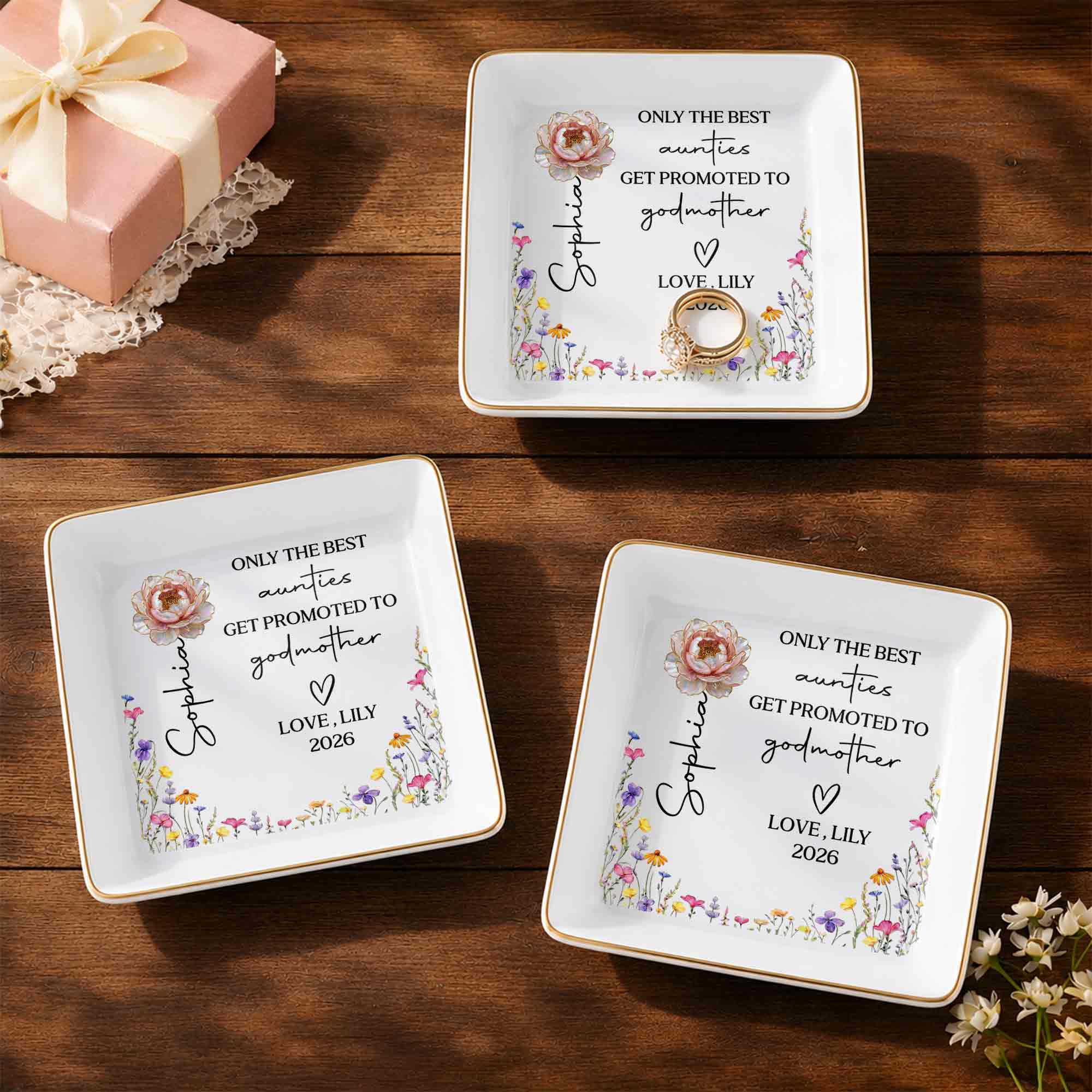 Personalized Ceramic Jewelry Dish Best Aunt Gift for Godmother