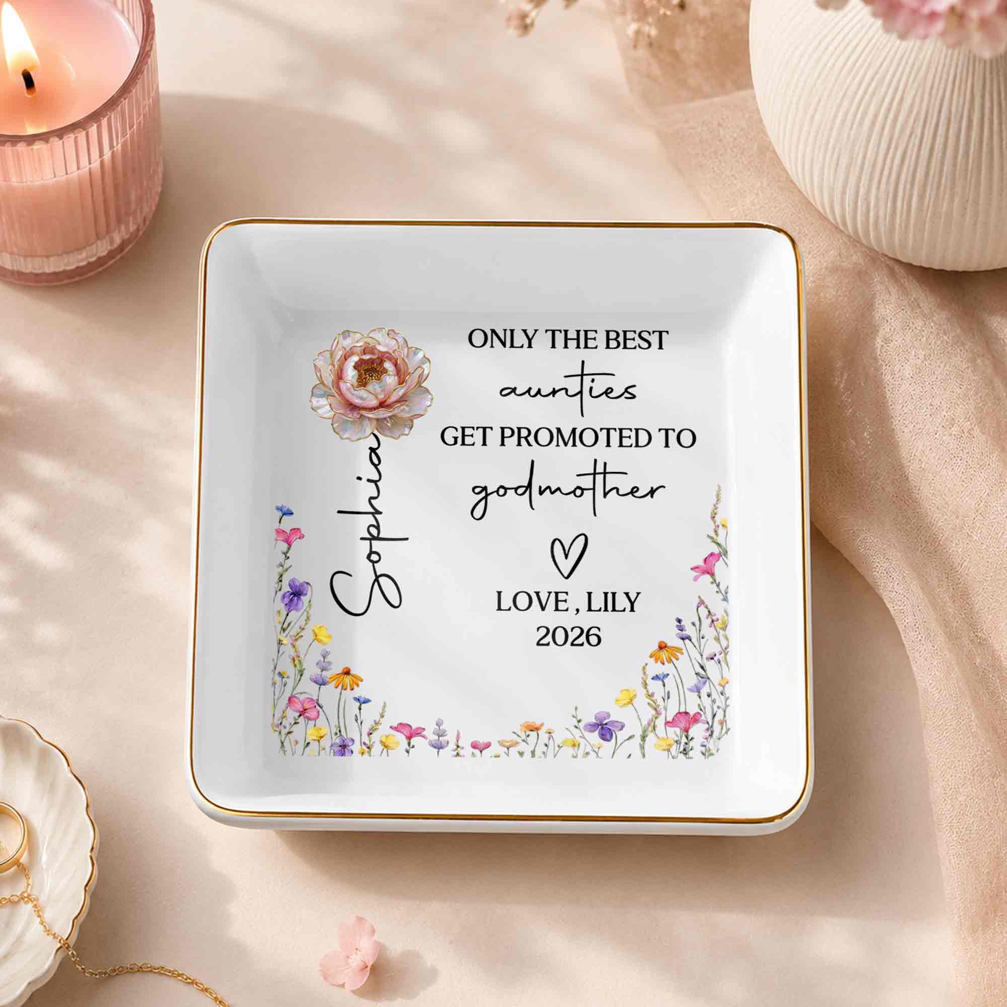 Personalized Ceramic Jewelry Dish Best Aunt Gift for Godmother