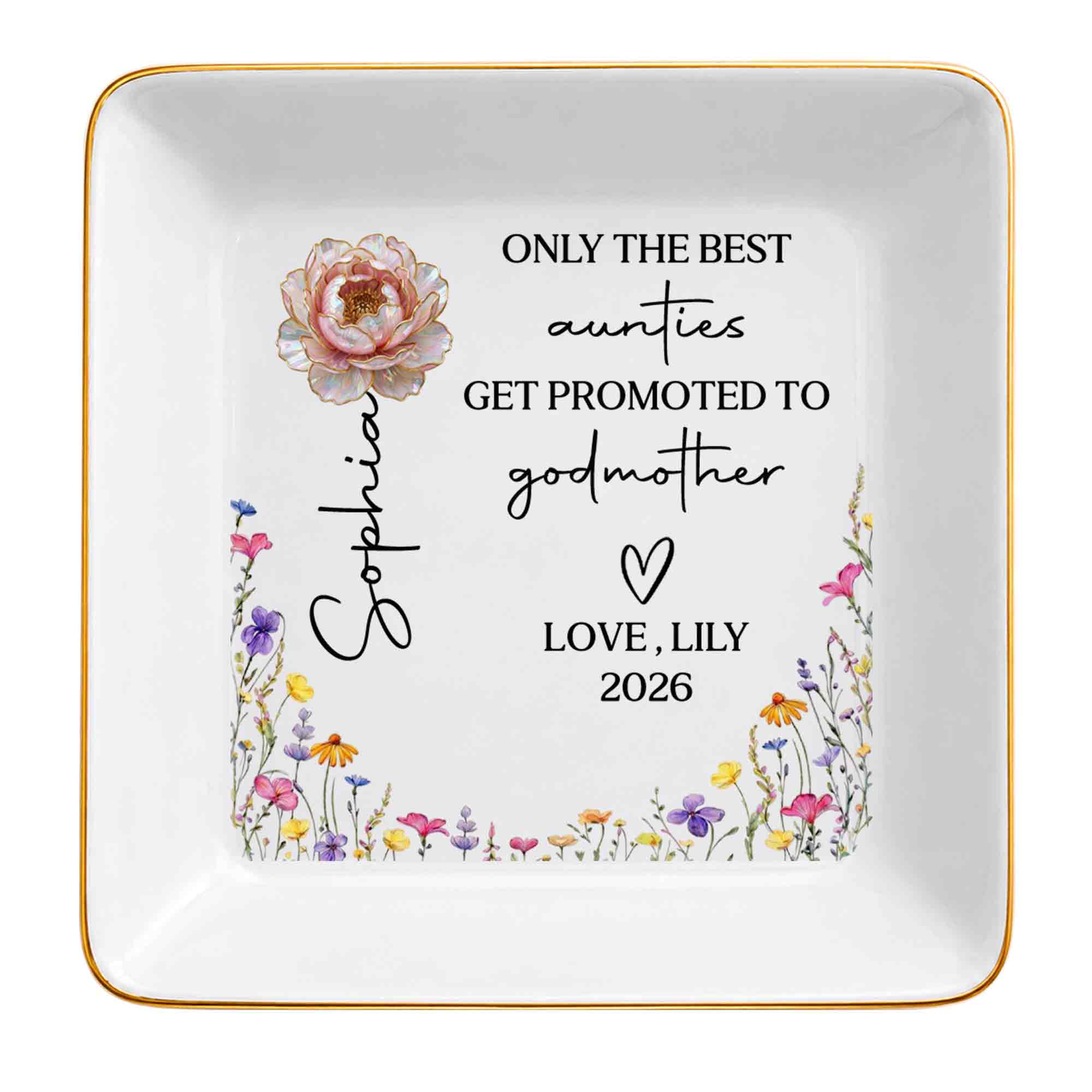 Personalized Ceramic Jewelry Dish Best Aunt Gift for Godmother