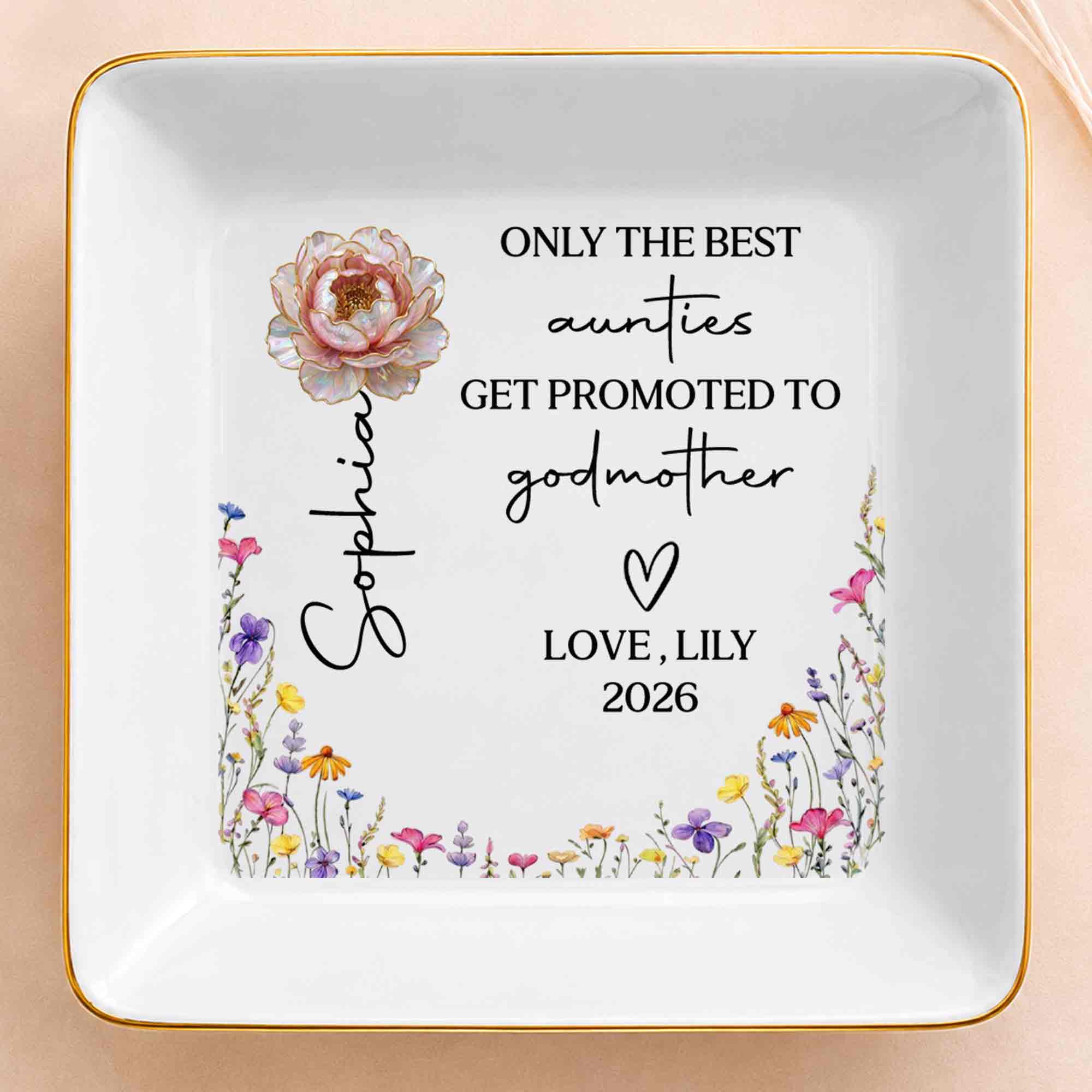 Personalized Ceramic Jewelry Dish Best Aunt Gift for Godmother