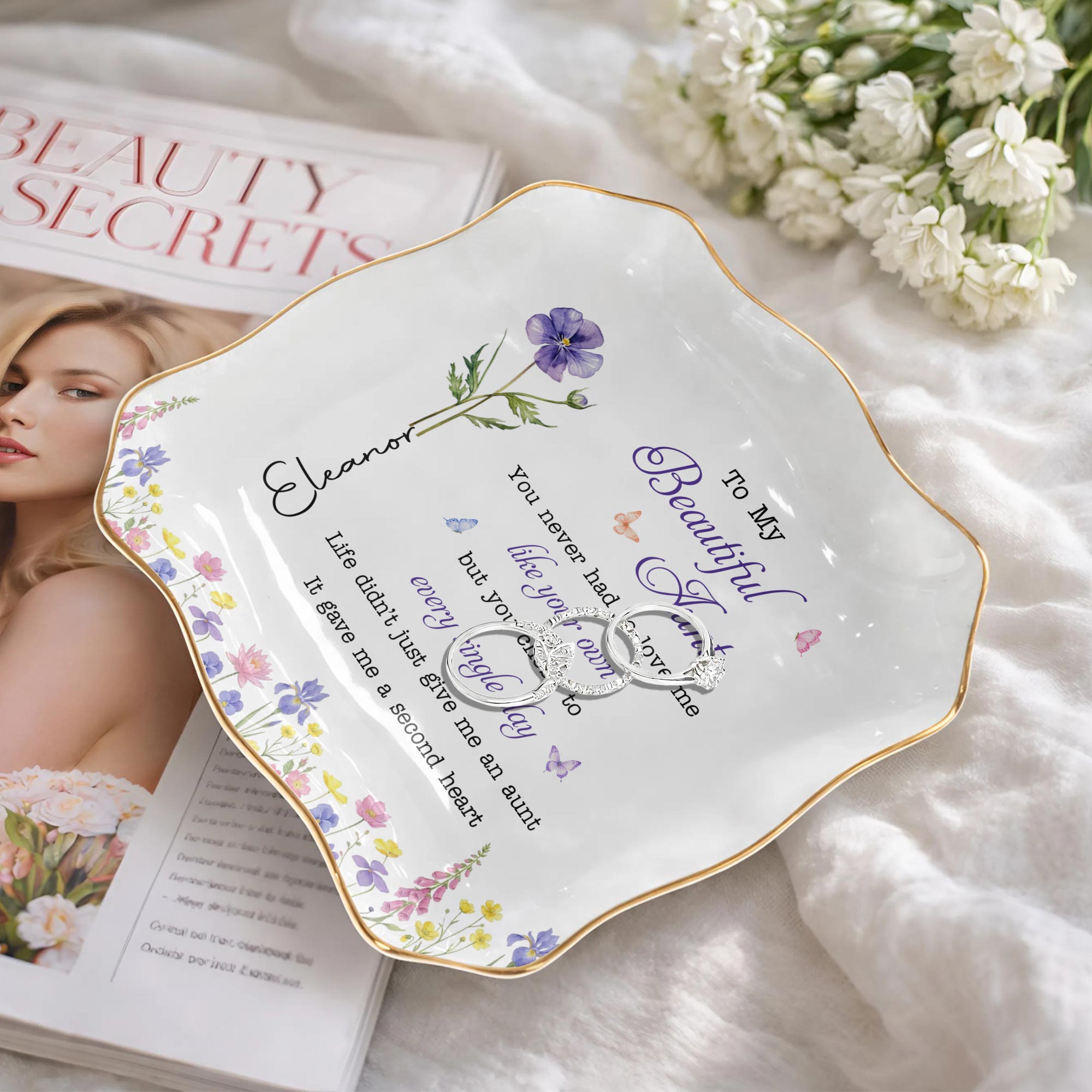 Personalized Lace Jewelry Dish Custom Aunt Gift for Birthday