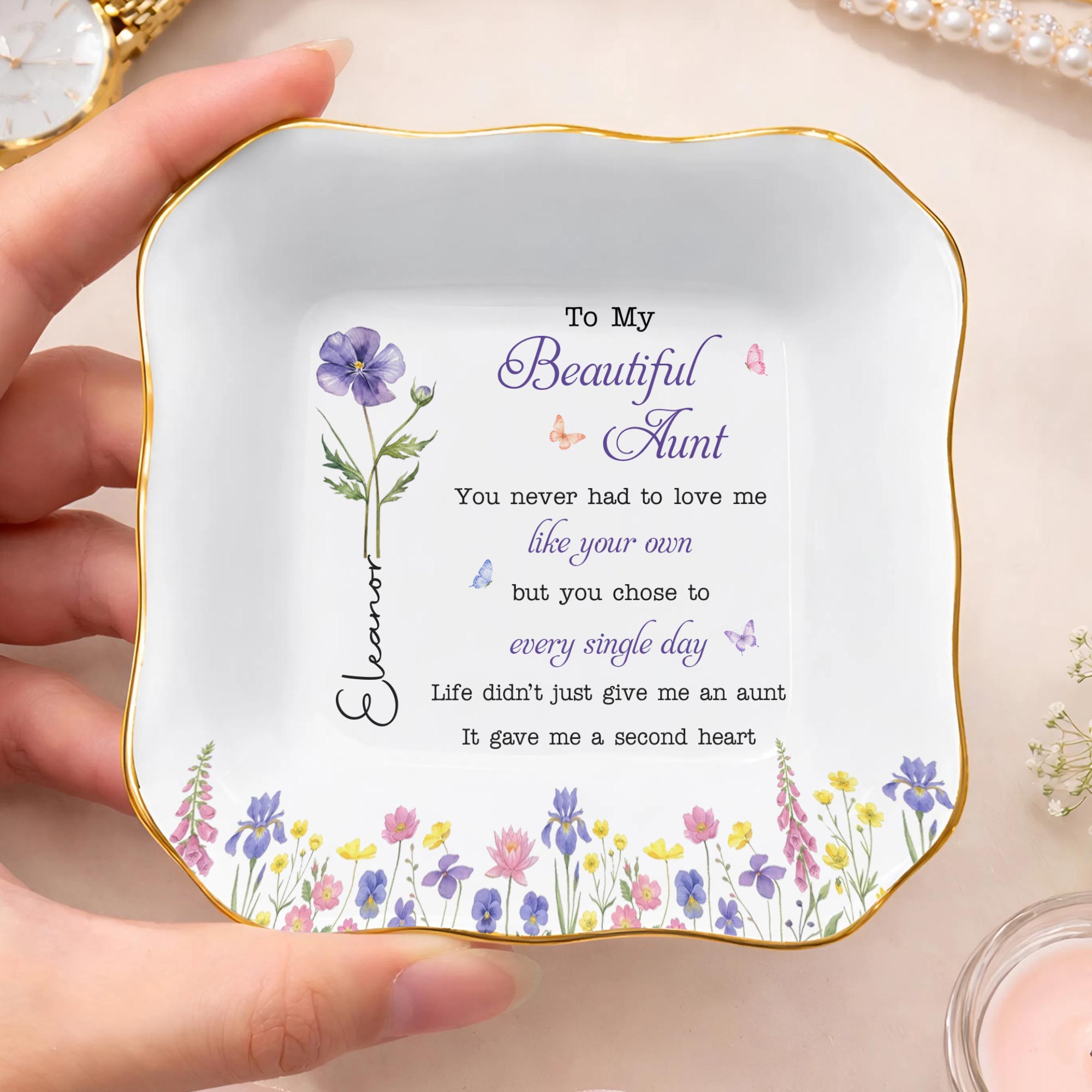 Personalized Lace Jewelry Dish Custom Aunt Gift for Birthday