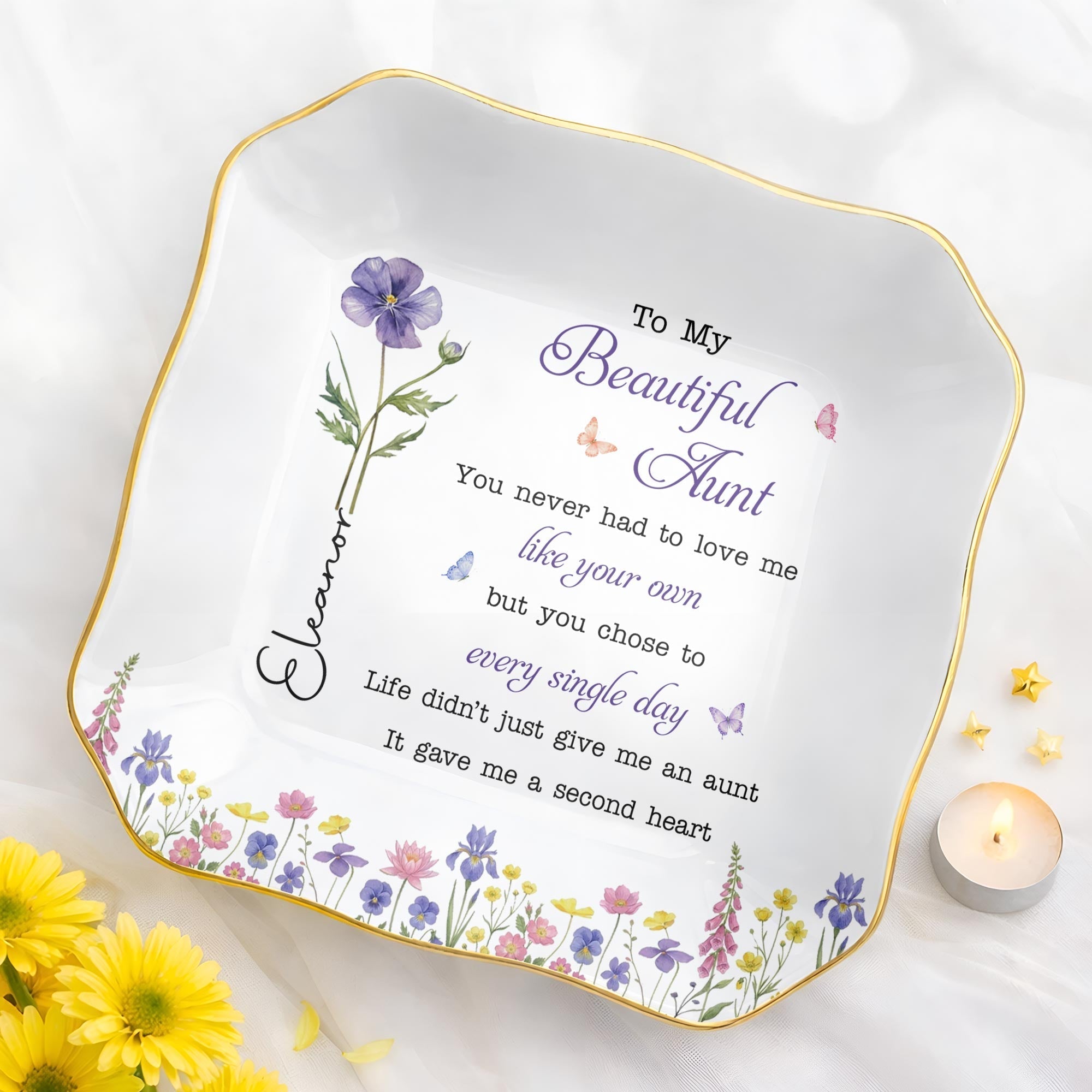 Personalized Lace Jewelry Dish Custom Aunt Gift for Birthday