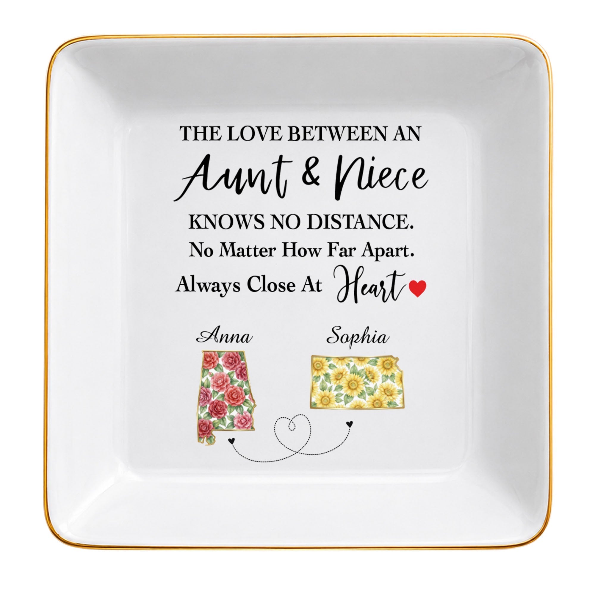 Personalized Square Ceramic Jewelry Dish Custom State Art Gift for Aunt