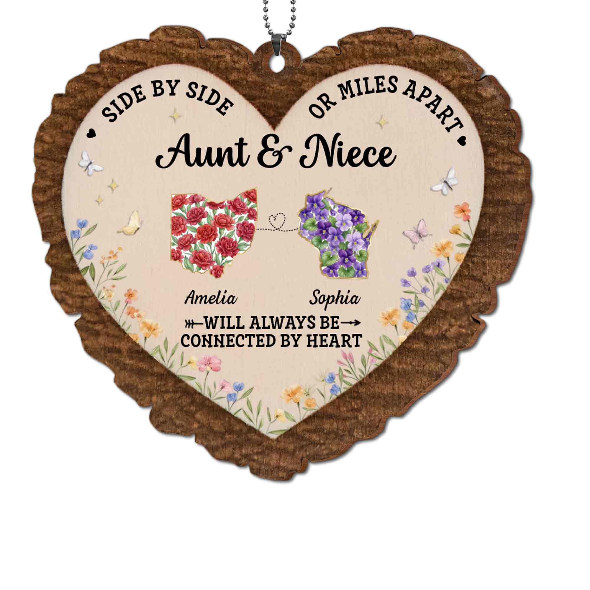 Personalized Wood Ornament for Aunt Niece Gift Car Decor