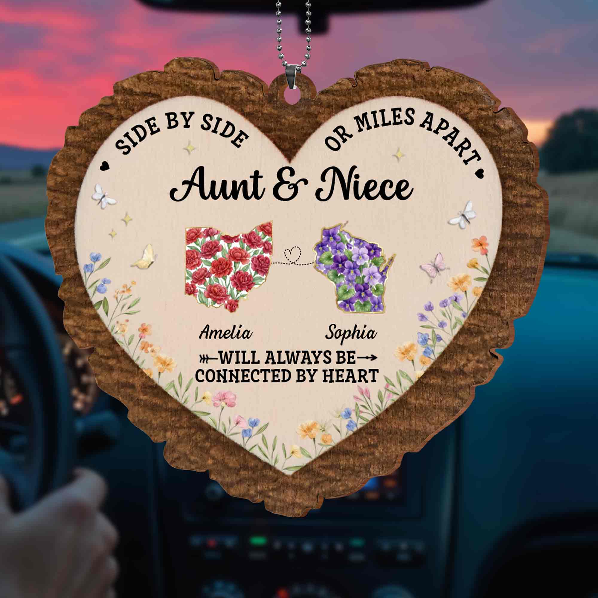 Personalized Wood Ornament for Aunt Niece Gift Car Decor