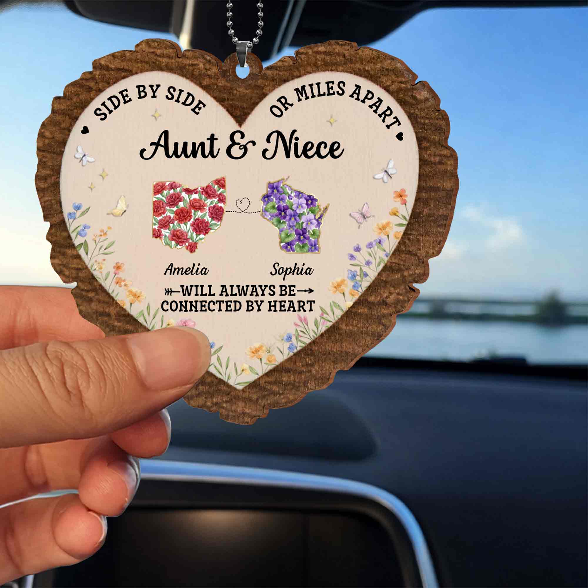 Personalized Wood Ornament for Aunt Niece Gift Car Decor