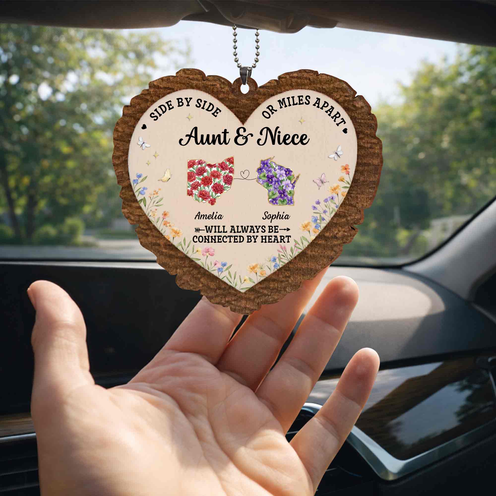 Personalized Wood Ornament for Aunt Niece Gift Car Decor