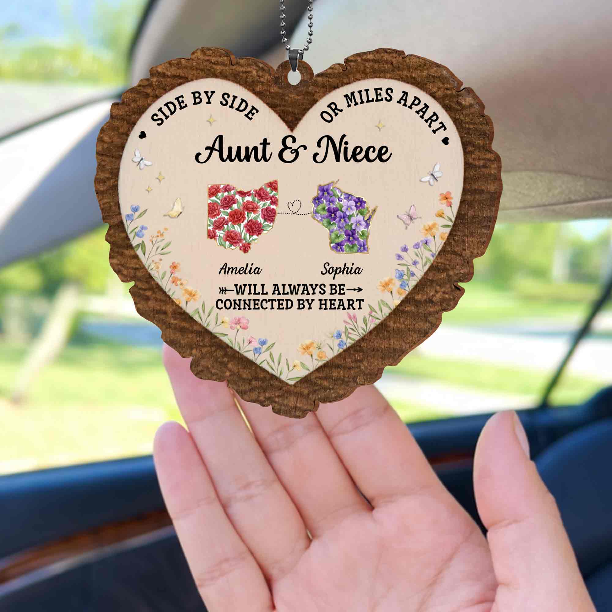 Personalized Wood Ornament for Aunt Niece Gift Car Decor