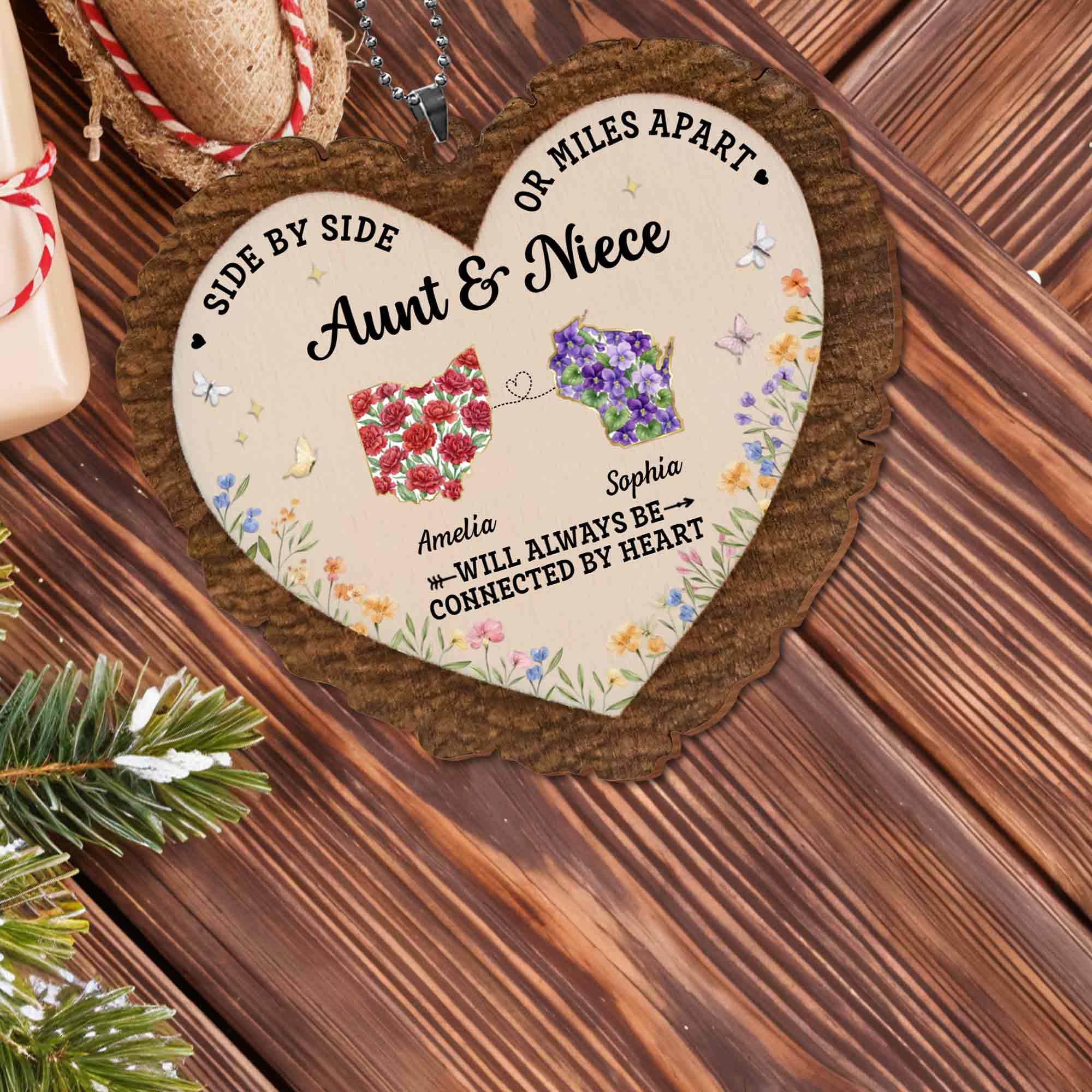 Personalized Wood Ornament for Aunt Niece Gift Car Decor