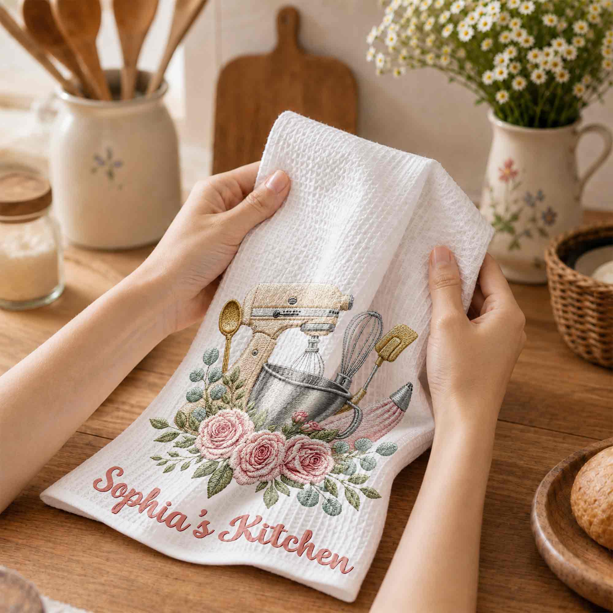 Personalized Kitchen Towel Custom Name Baking Gift for Mom