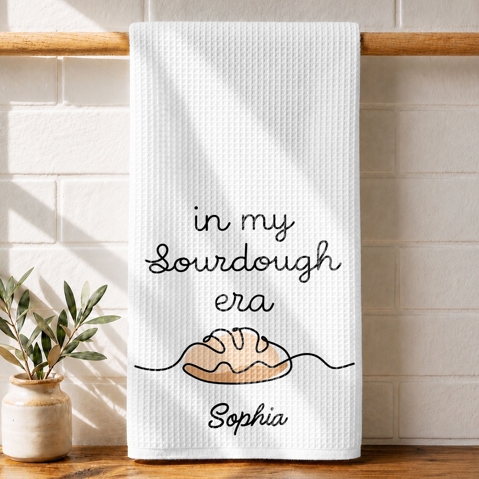 Personalized Minimalist Bread Art Kitchen Towel Gift for Bakers