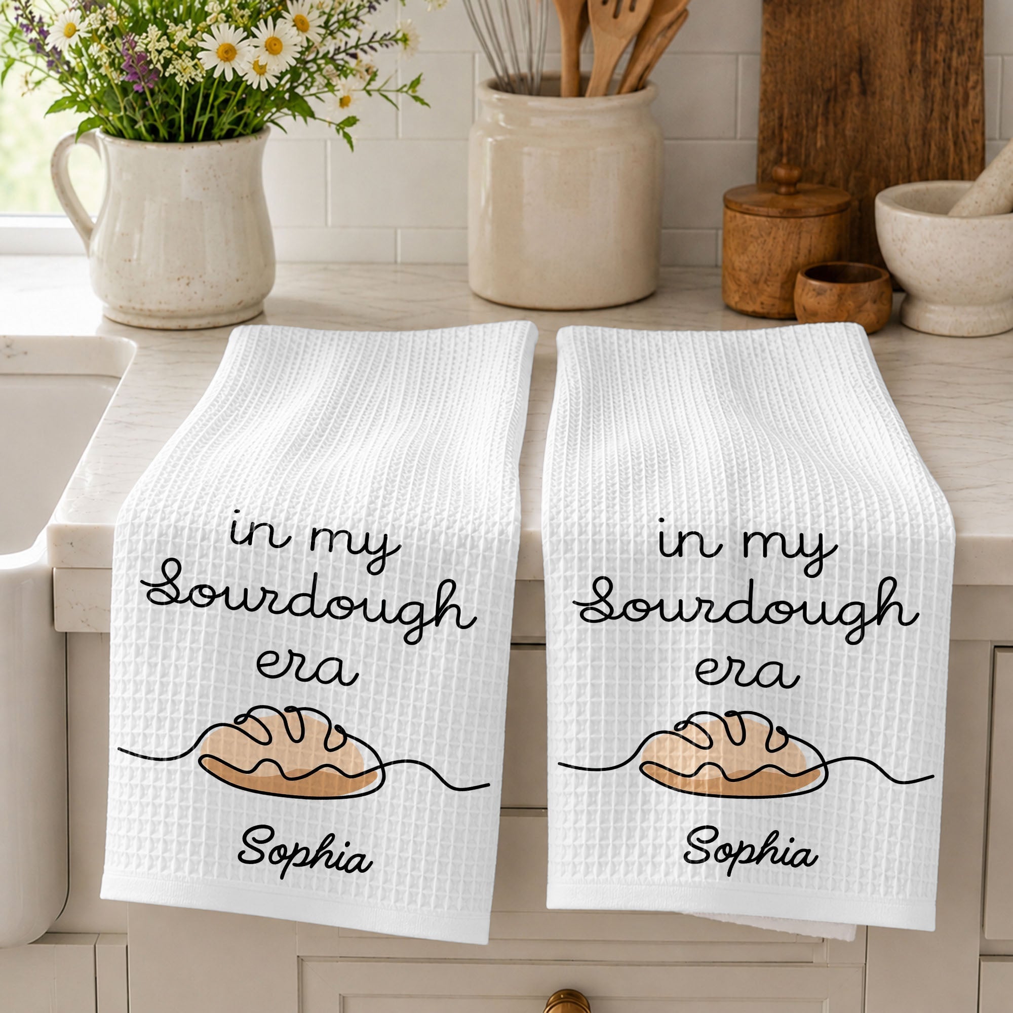 Personalized Minimalist Bread Art Kitchen Towel Gift for Bakers