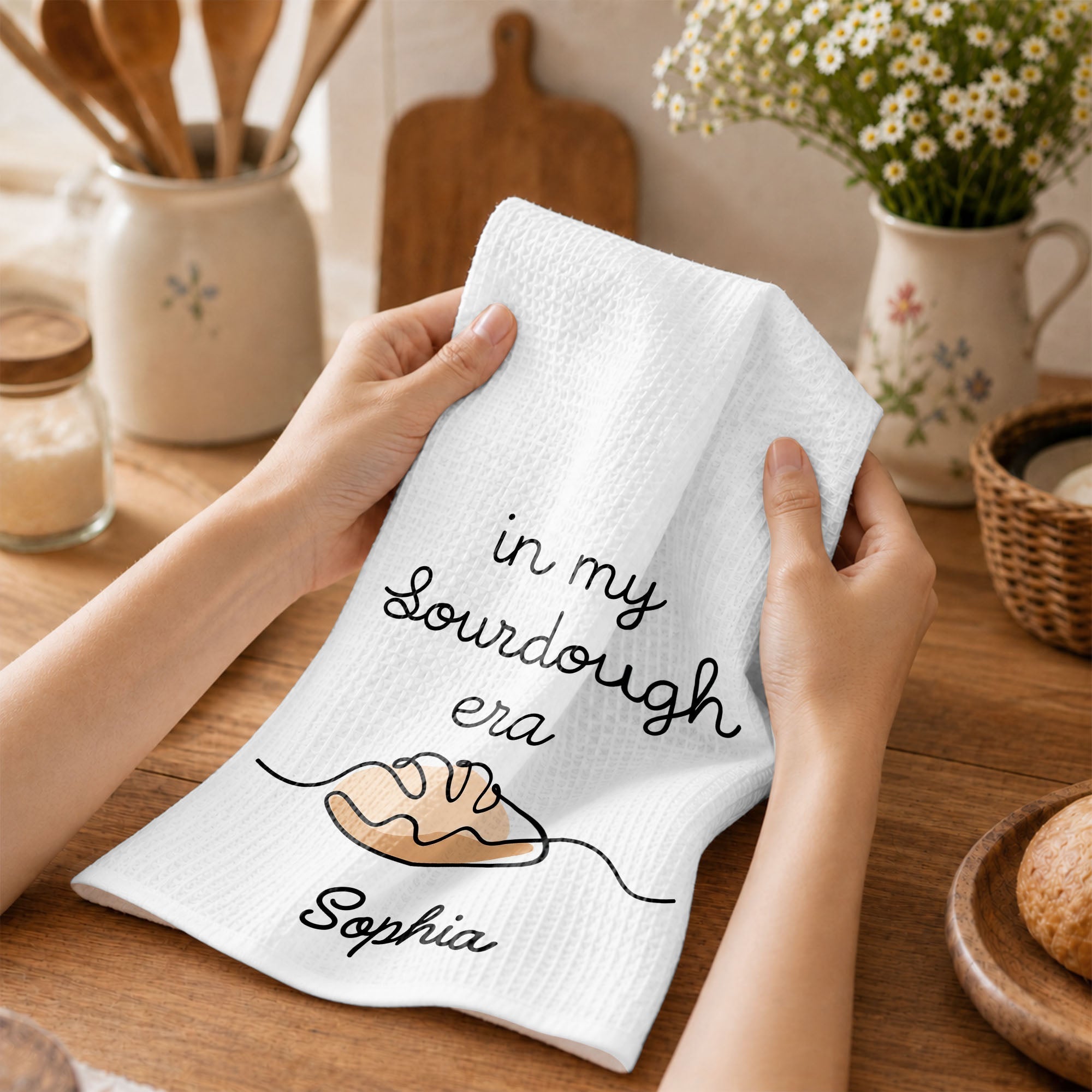 Personalized Minimalist Bread Art Kitchen Towel Gift for Bakers