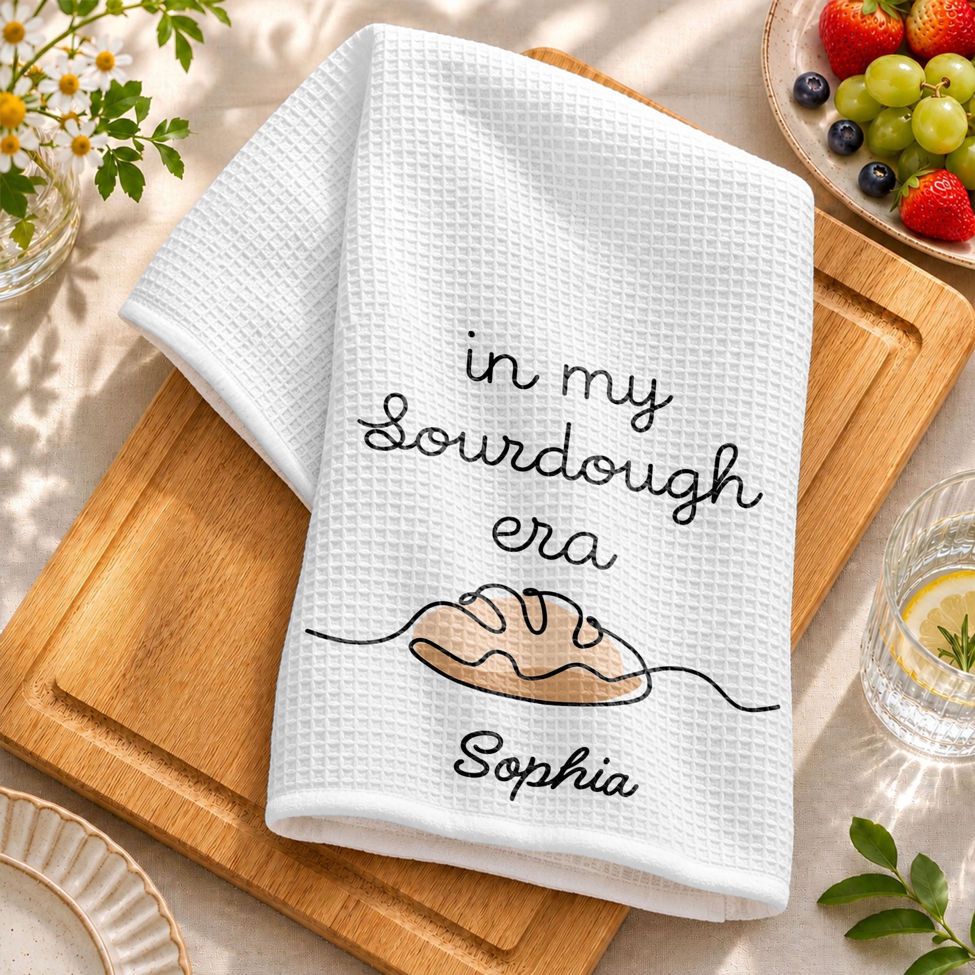 Personalized Minimalist Bread Art Kitchen Towel Gift for Bakers