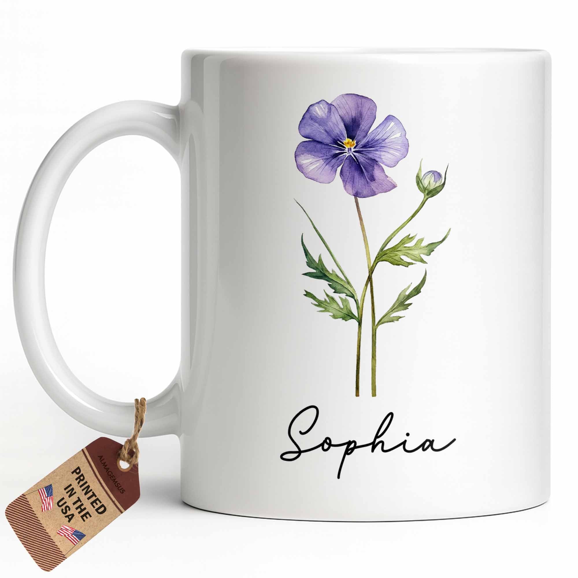 Personalized Flower Birth Month Coffee Mug Custom Gift for Mom