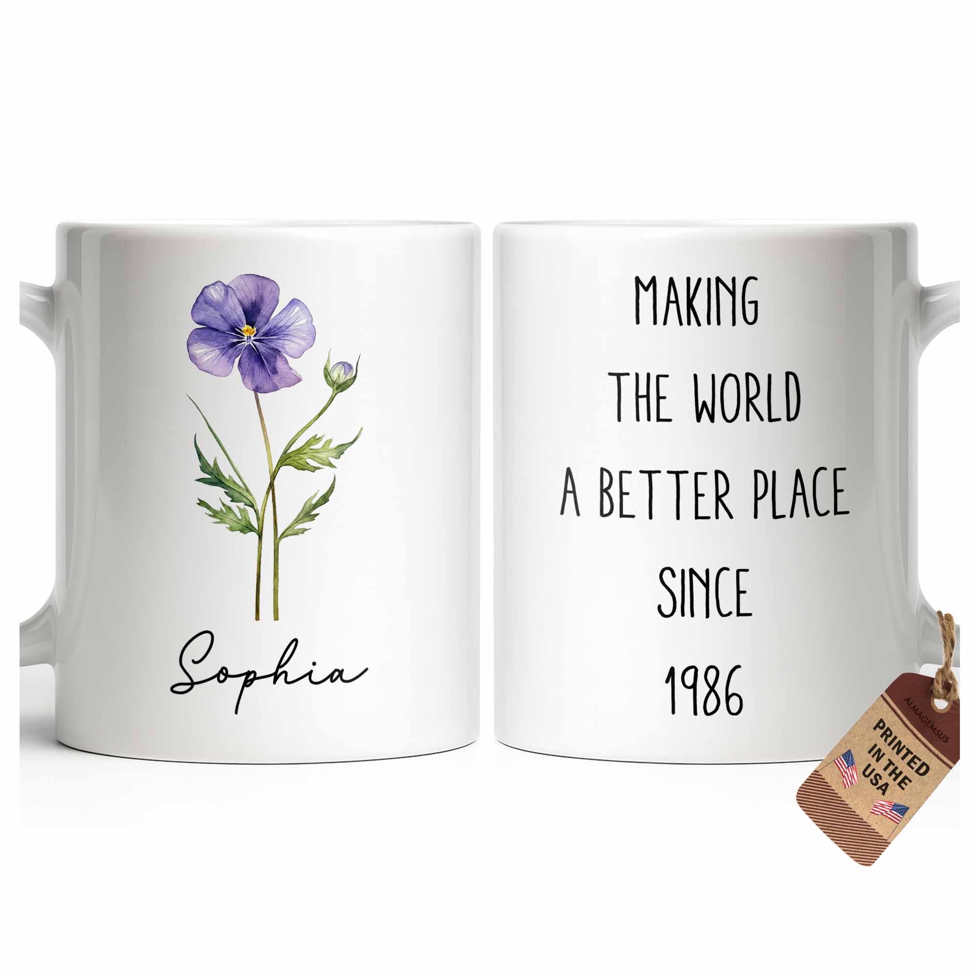Personalized Flower Birth Month Coffee Mug Custom Gift for Mom