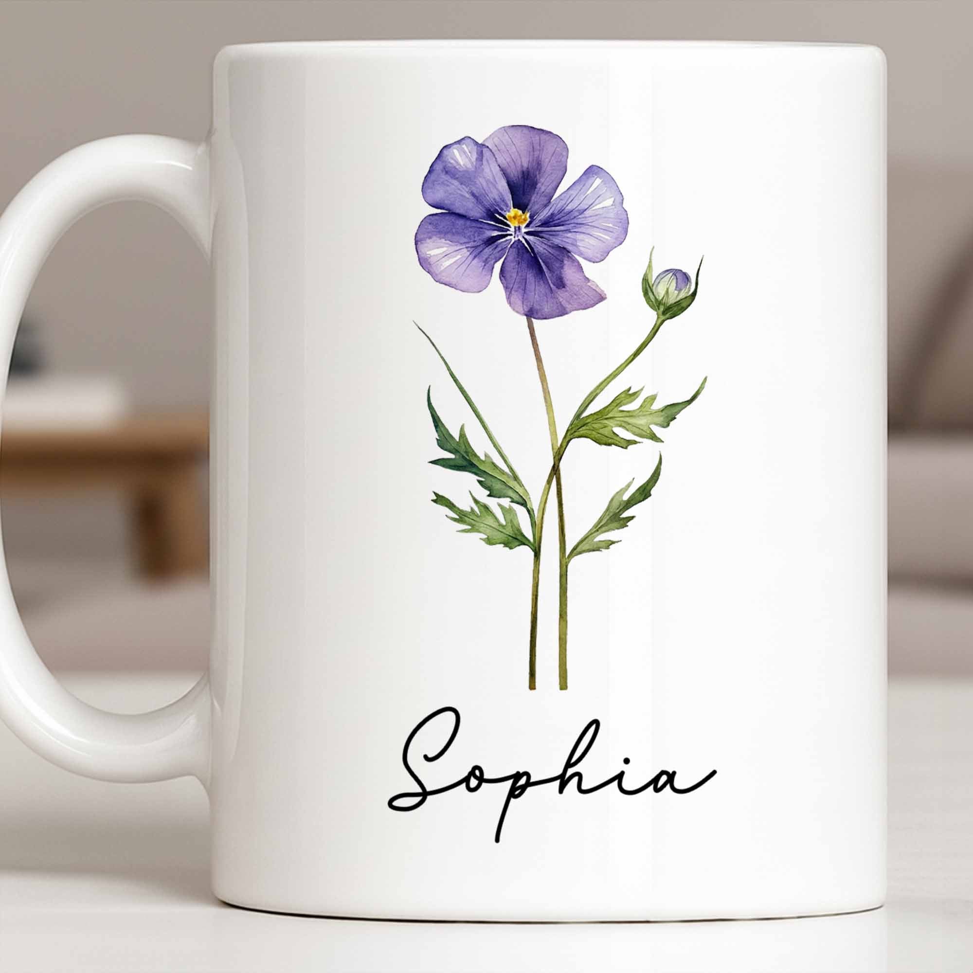 Personalized Flower Birth Month Coffee Mug Custom Gift for Mom