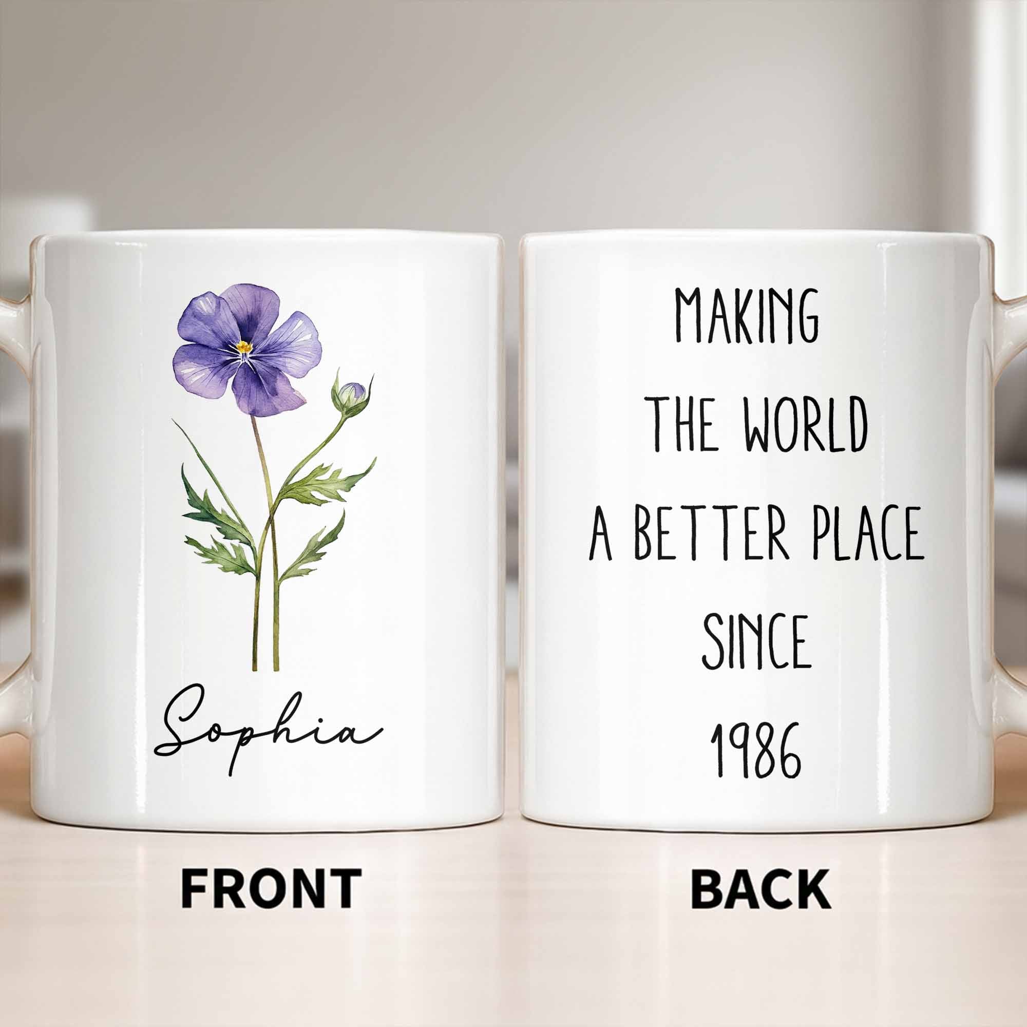 Personalized Flower Birth Month Coffee Mug Custom Gift for Mom
