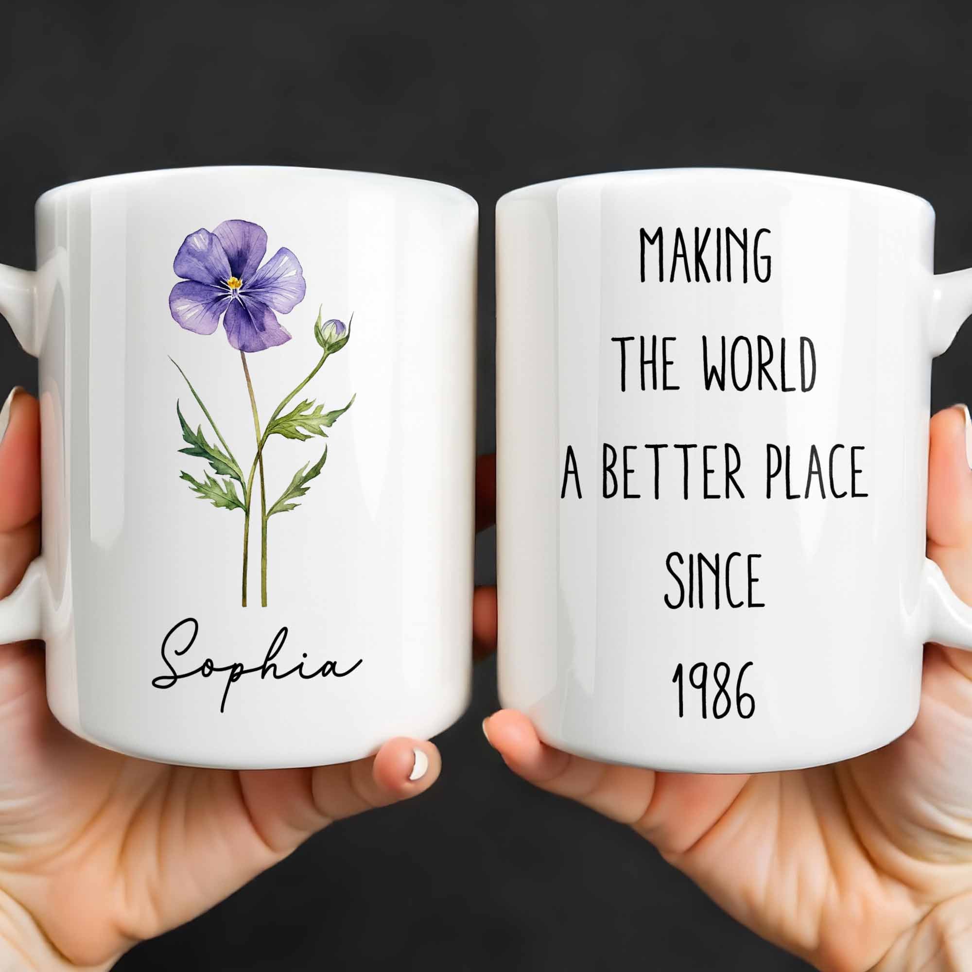 Personalized Flower Birth Month Coffee Mug Custom Gift for Mom