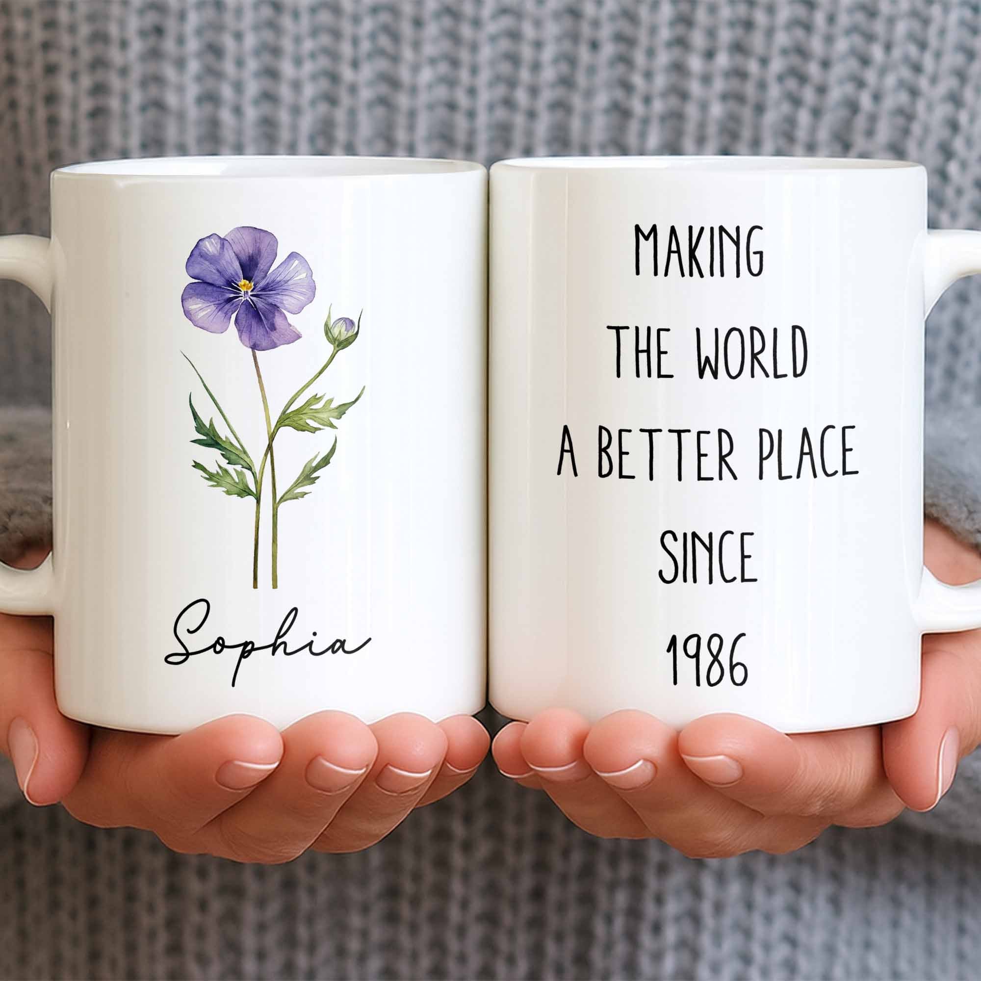 Personalized Flower Birth Month Coffee Mug Custom Gift for Mom