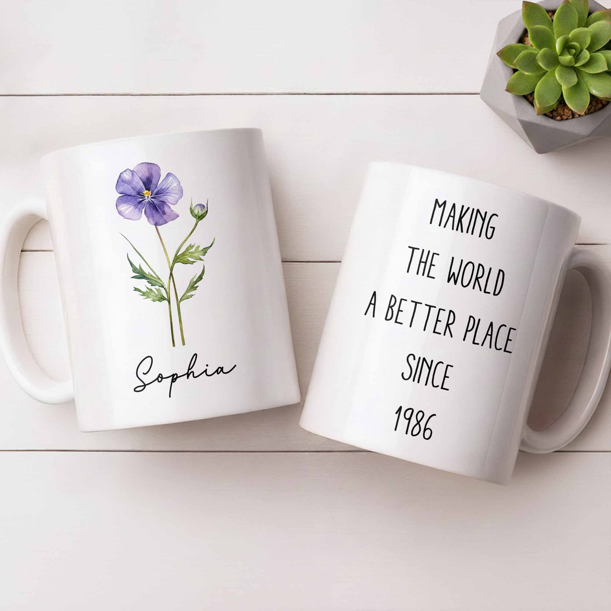 Personalized Flower Birth Month Coffee Mug Custom Gift for Mom