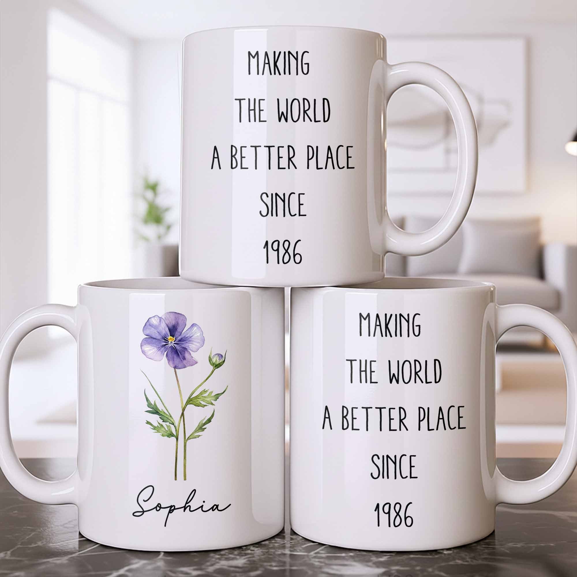 Personalized Flower Birth Month Coffee Mug Custom Gift for Mom