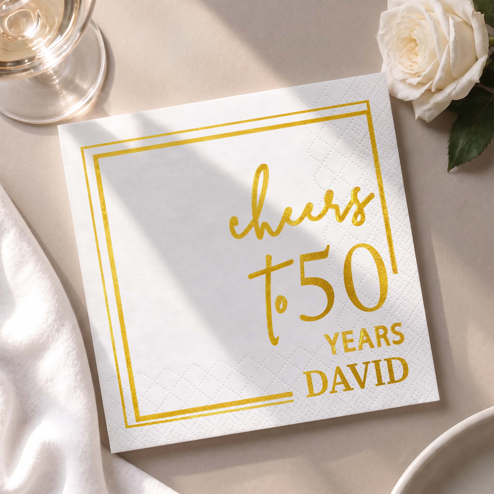 Personalized Cocktail Napkins Elegant Gold Design Custom Name Gift for Birthday