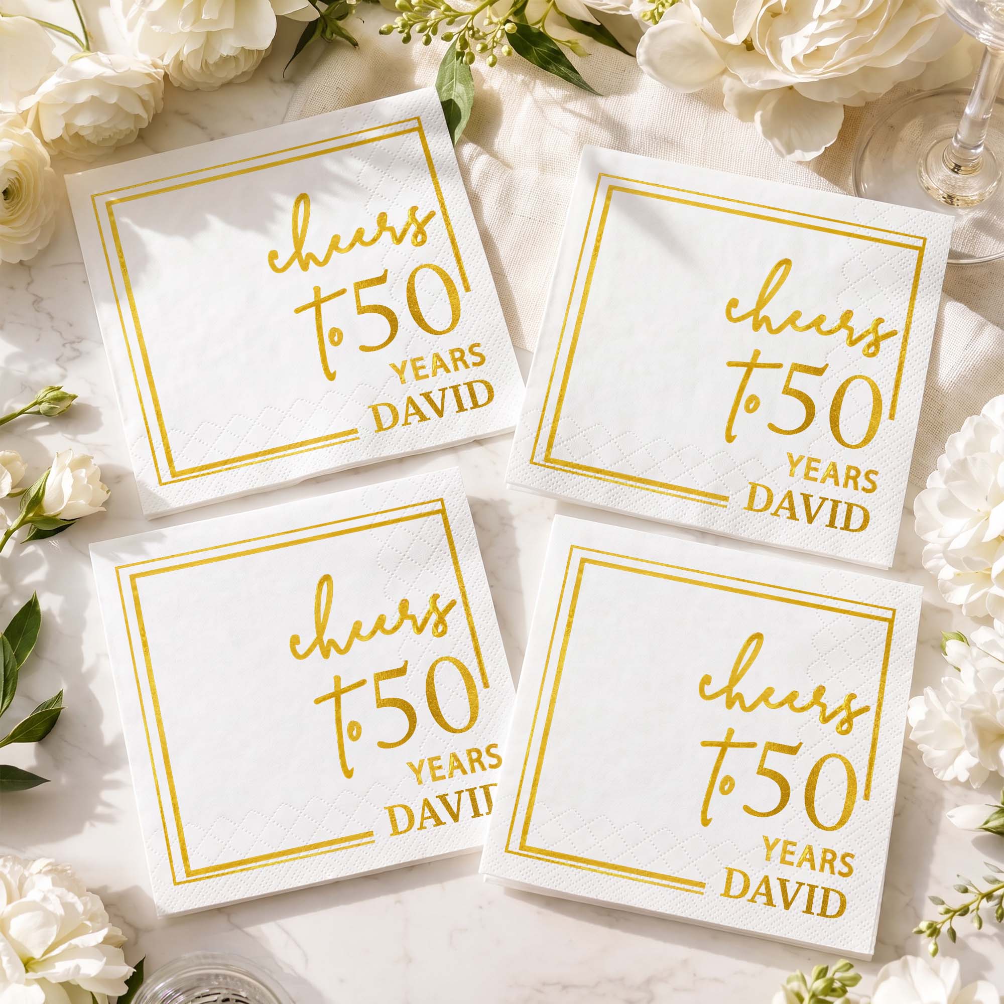Personalized Cocktail Napkins Elegant Gold Design Custom Name Gift for Birthday