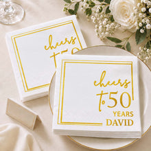 Load image into Gallery viewer, Personalized Cocktail Napkins Elegant Gold Design Custom Name Gift for Birthday
