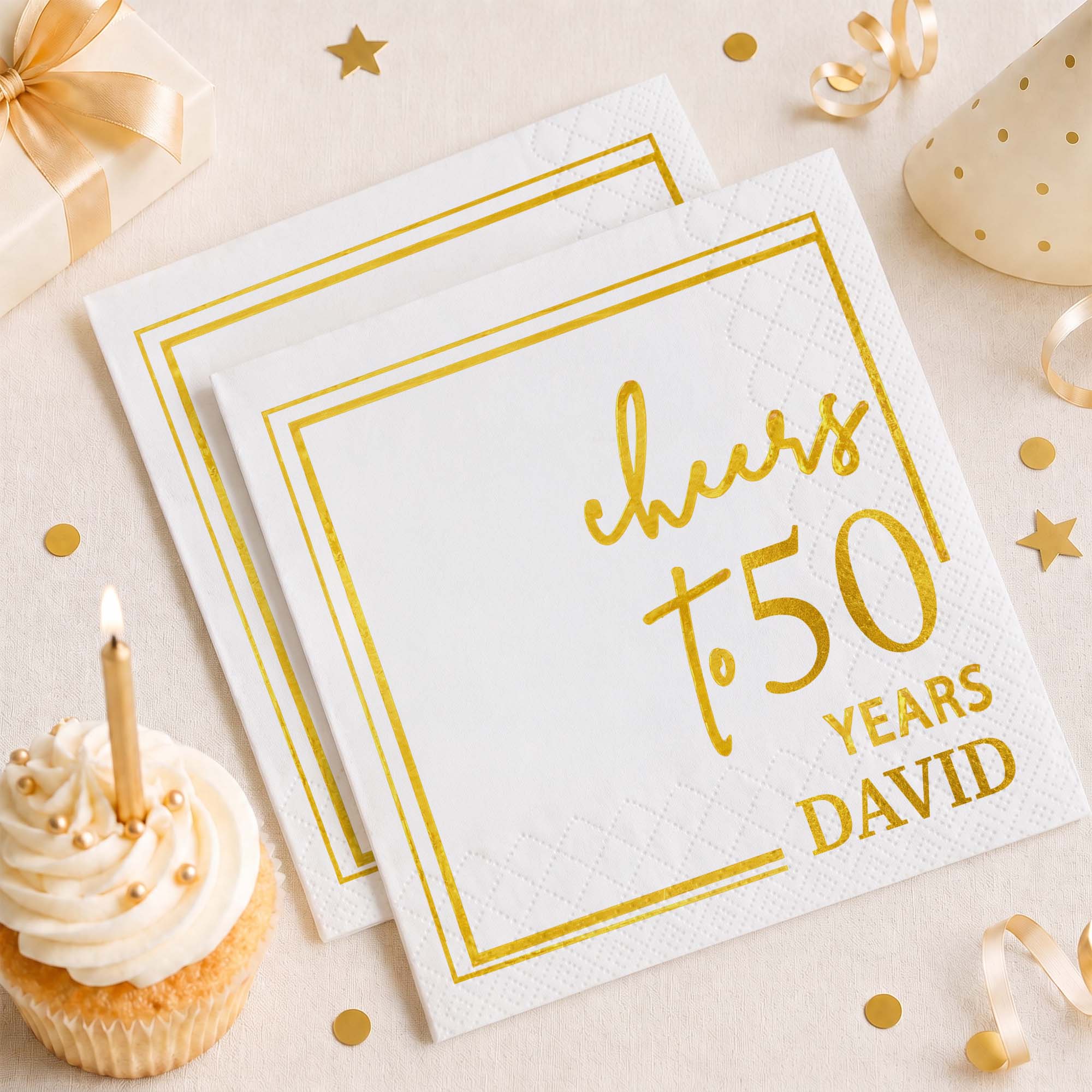 Personalized Cocktail Napkins Elegant Gold Design Custom Name Gift for Birthday
