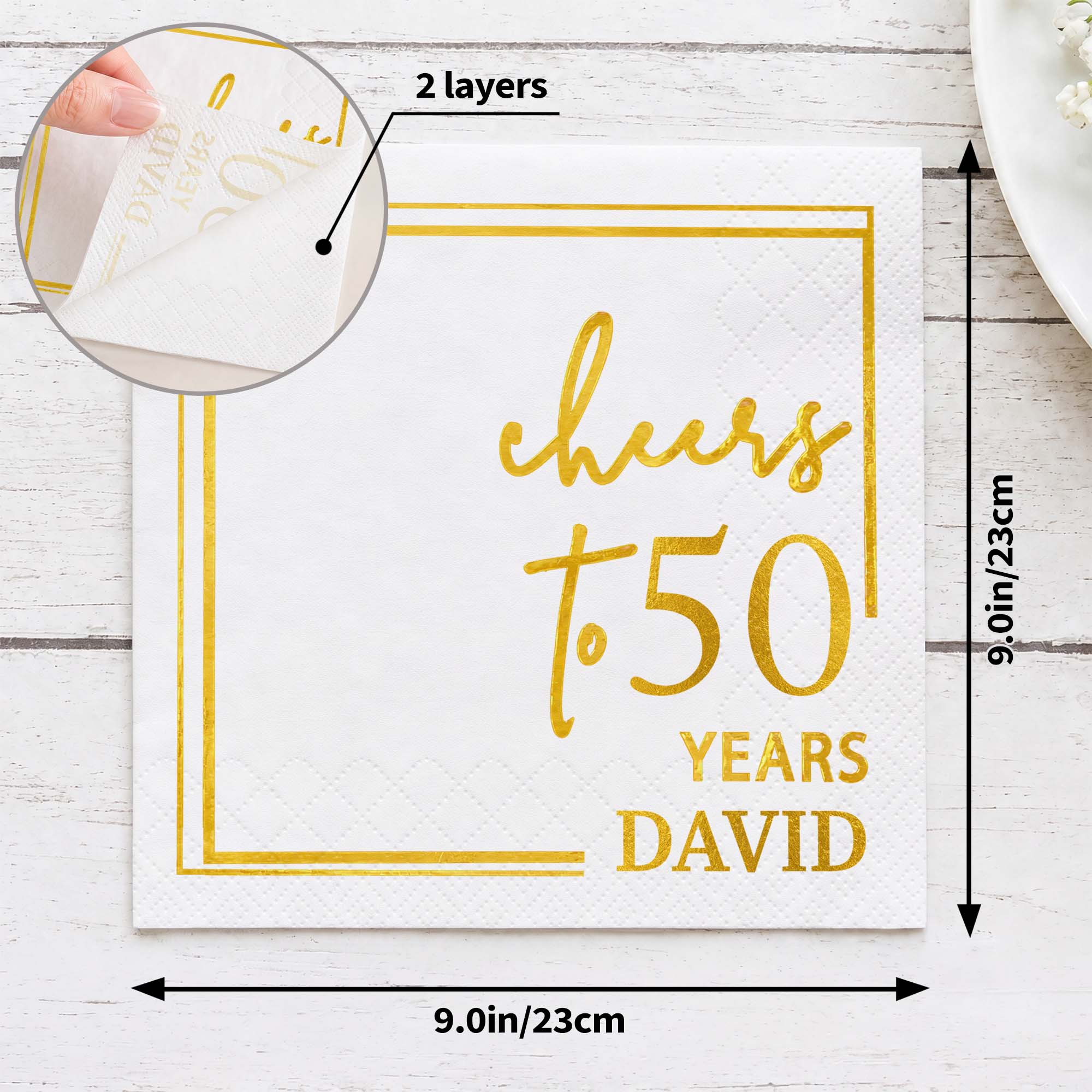 Personalized Cocktail Napkins Elegant Gold Design Custom Name Gift for Birthday