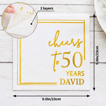 Load image into Gallery viewer, Personalized Cocktail Napkins Elegant Gold Design Custom Name Gift for Birthday
