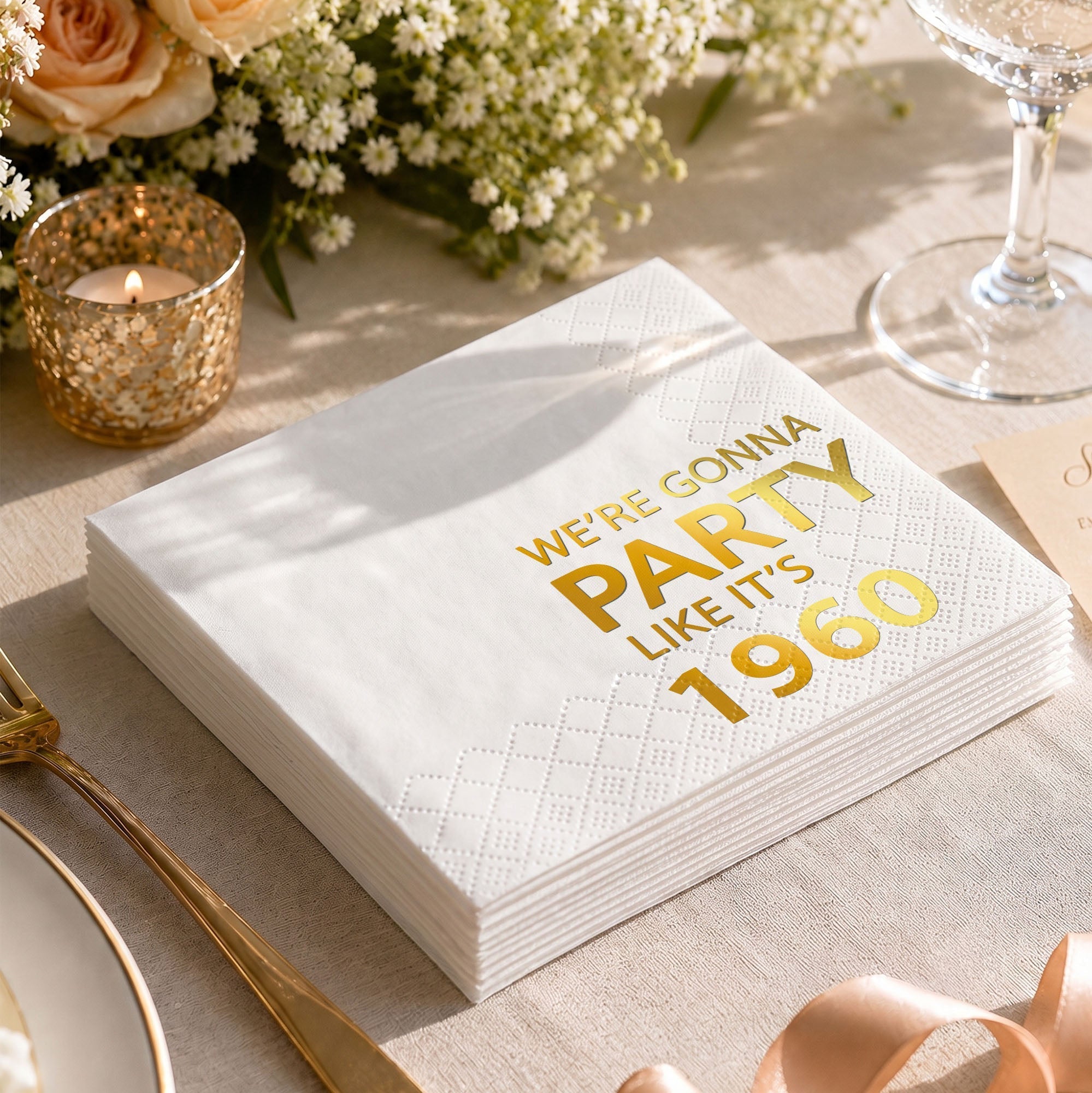 Personalized Gold Foil Cocktail Napkins Custom Year Gift