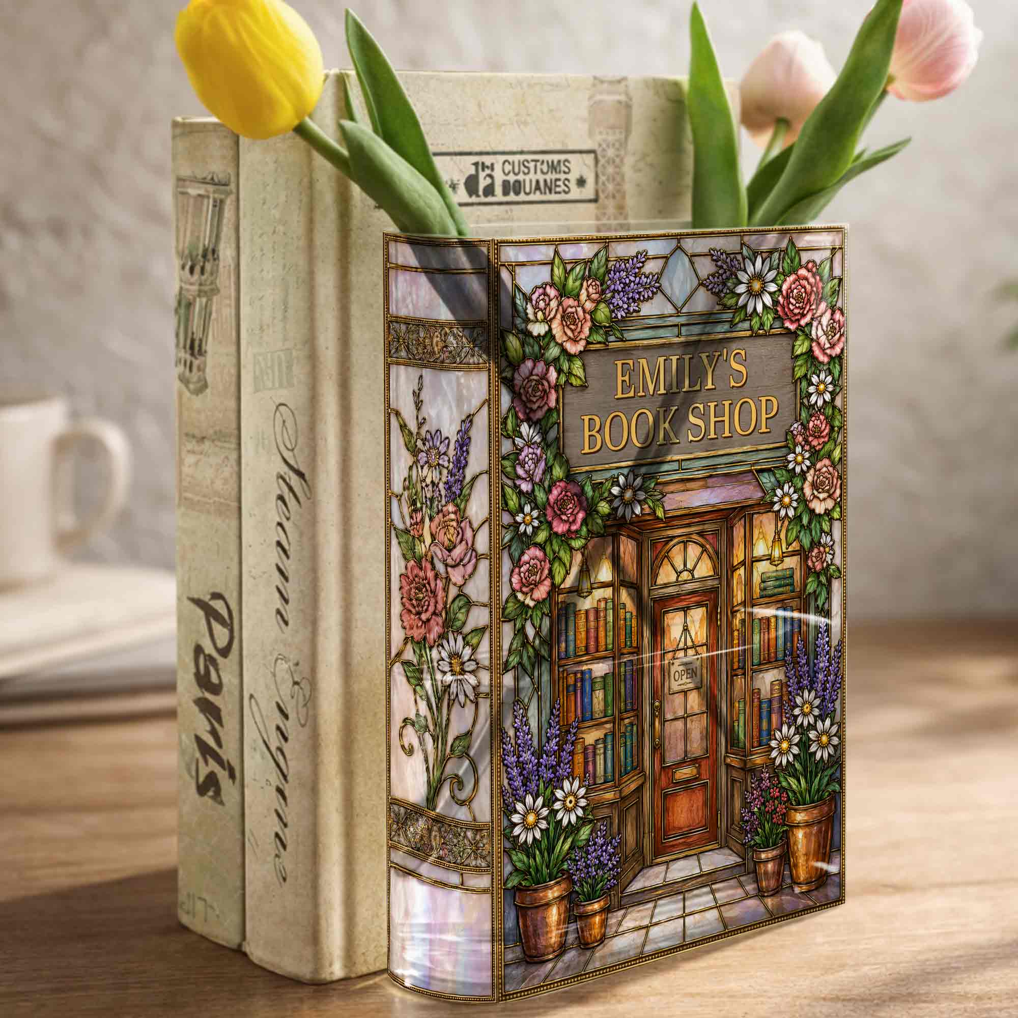 Personalized Acrylic Book Vase Custom Name Gift for Book Lovers
