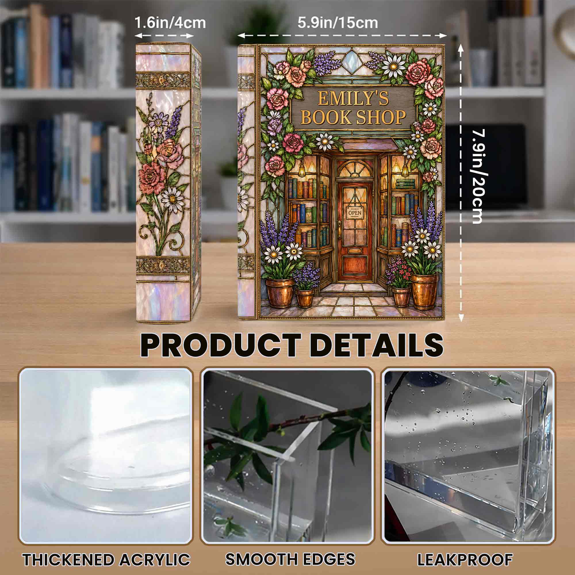Personalized Acrylic Book Vase Custom Name Gift for Book Lovers