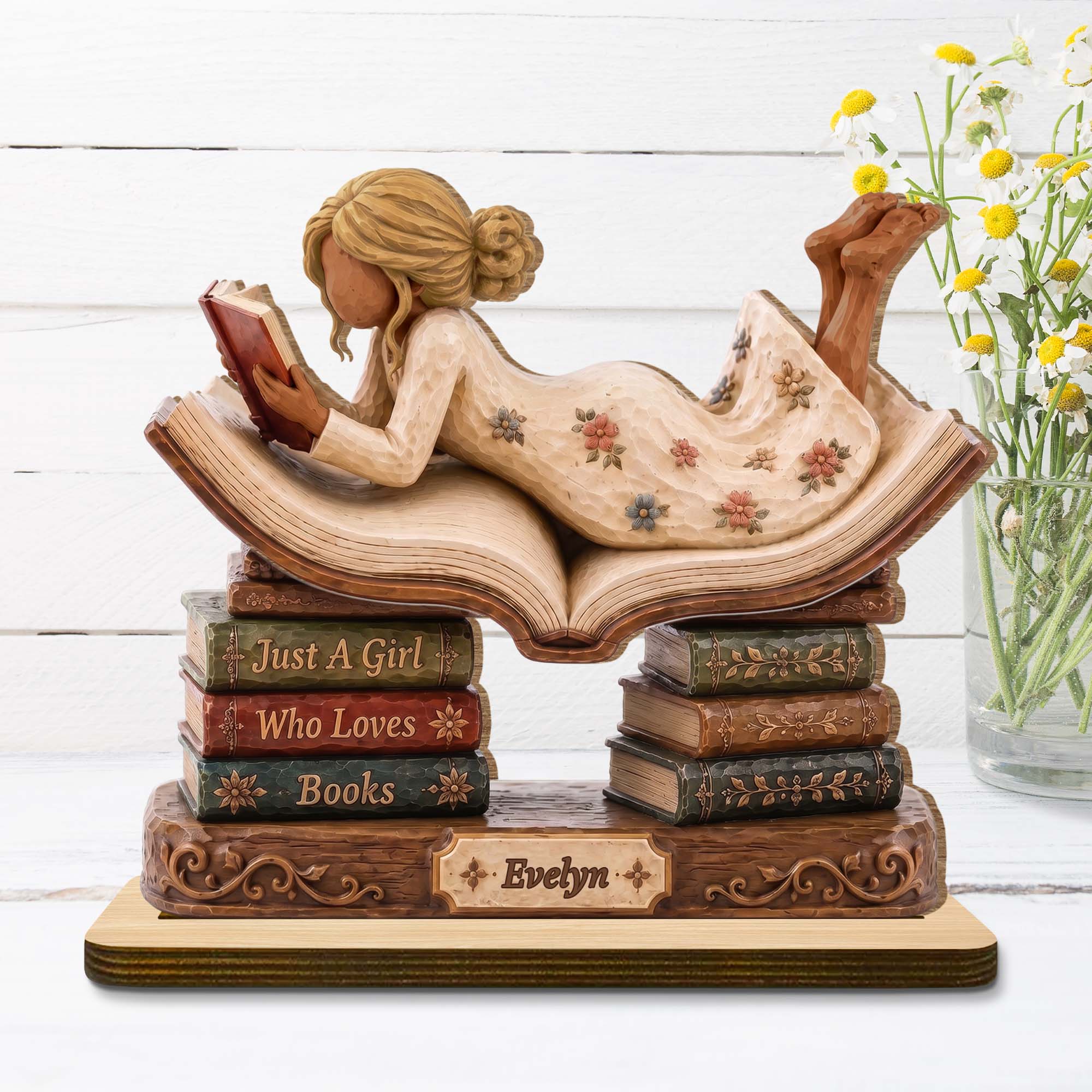 Personalized 2-Layer Wood Plaque Custom Name Gift for Book Lovers