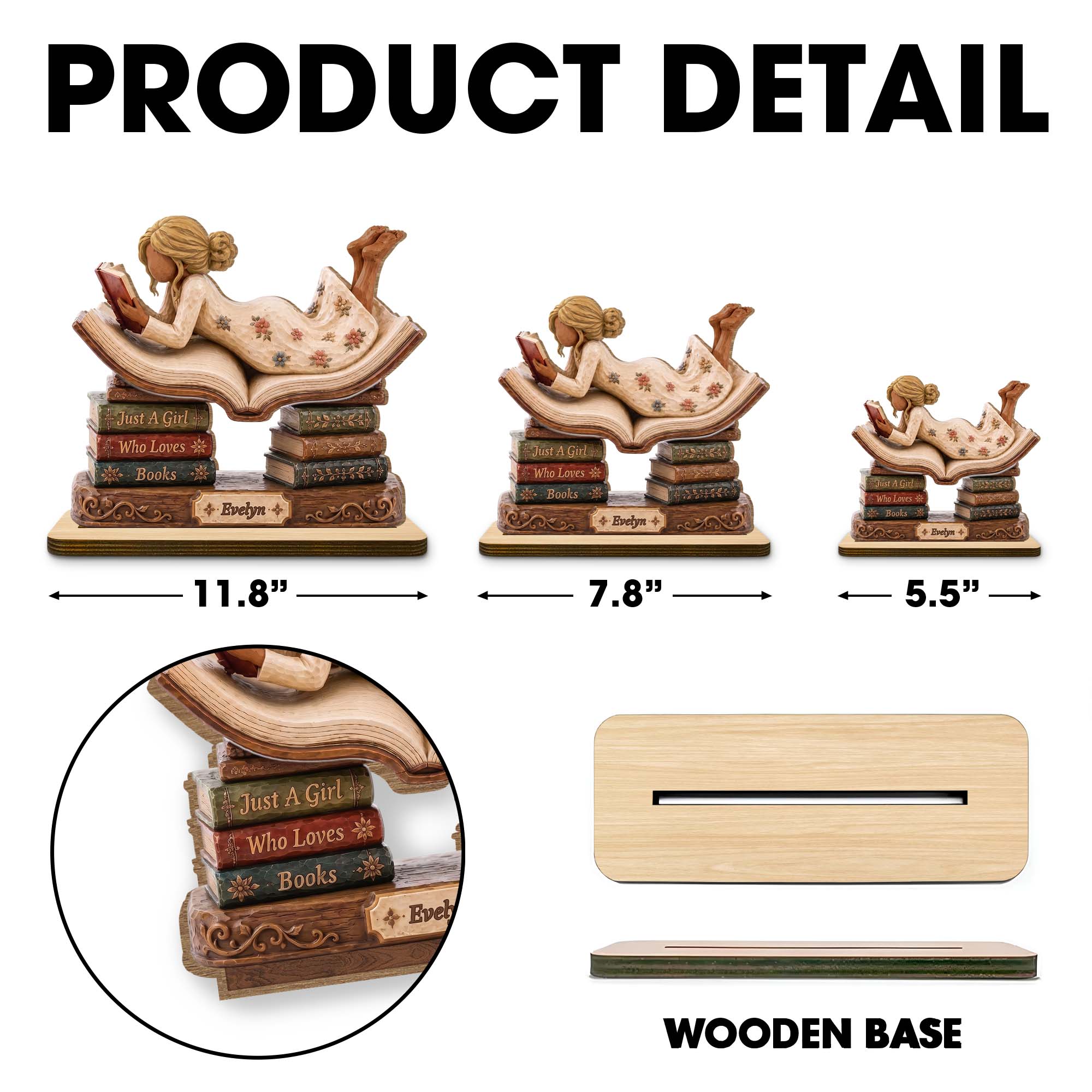 Personalized 2-Layer Wood Plaque Custom Name Gift for Book Lovers