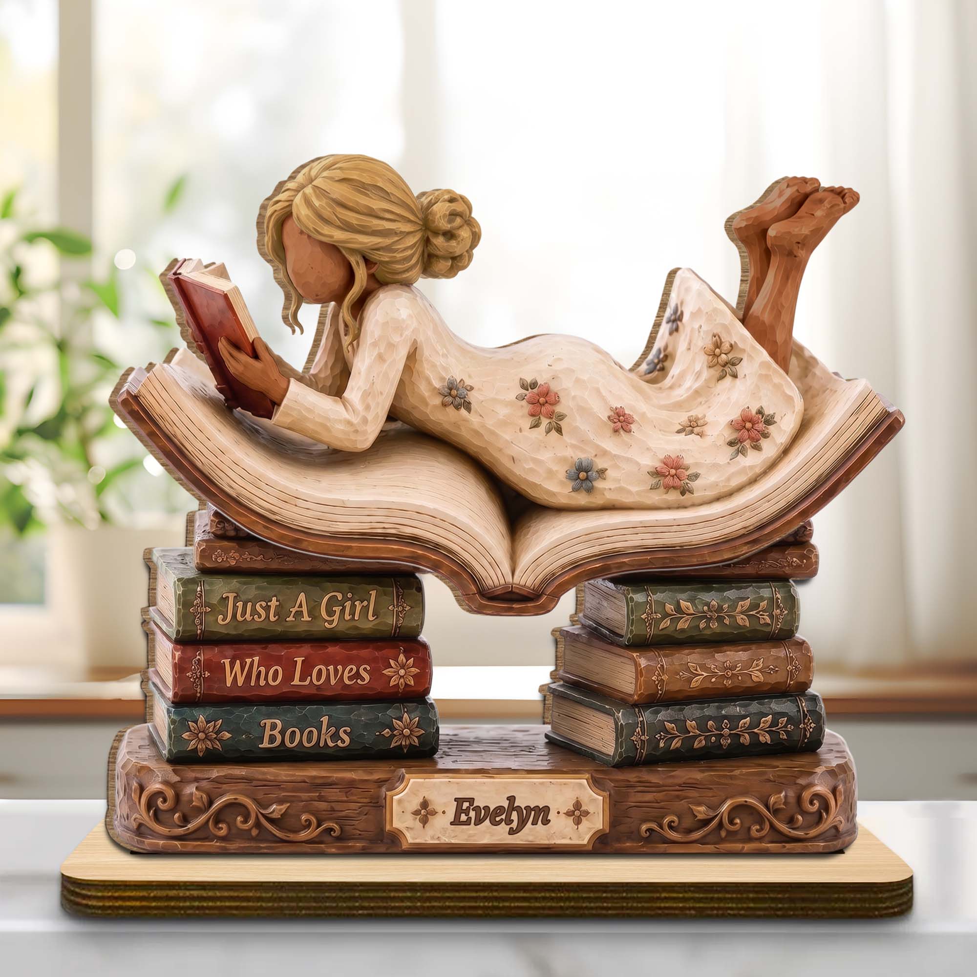 Personalized 2-Layer Wood Plaque Custom Name Gift for Book Lovers