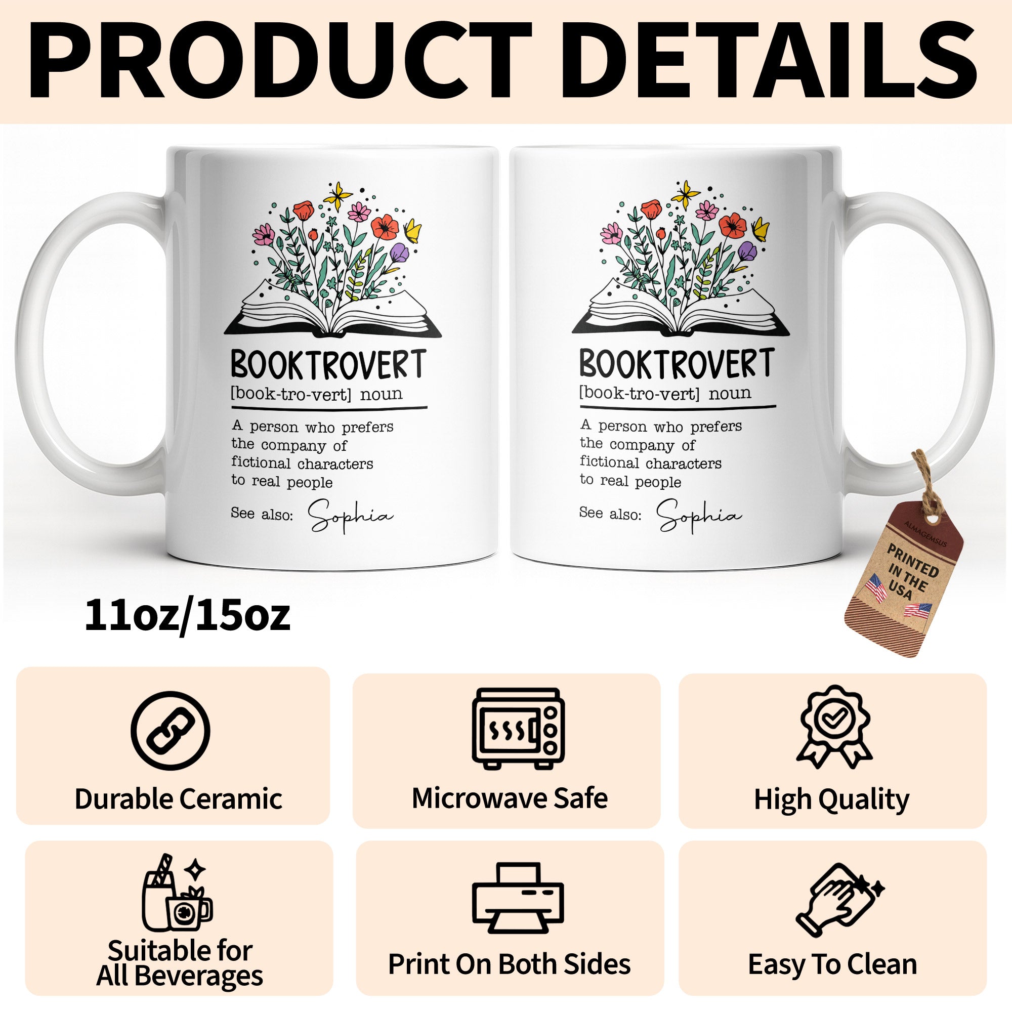 Personalized Book Lover Coffee Mug Custom Name Gift Idea